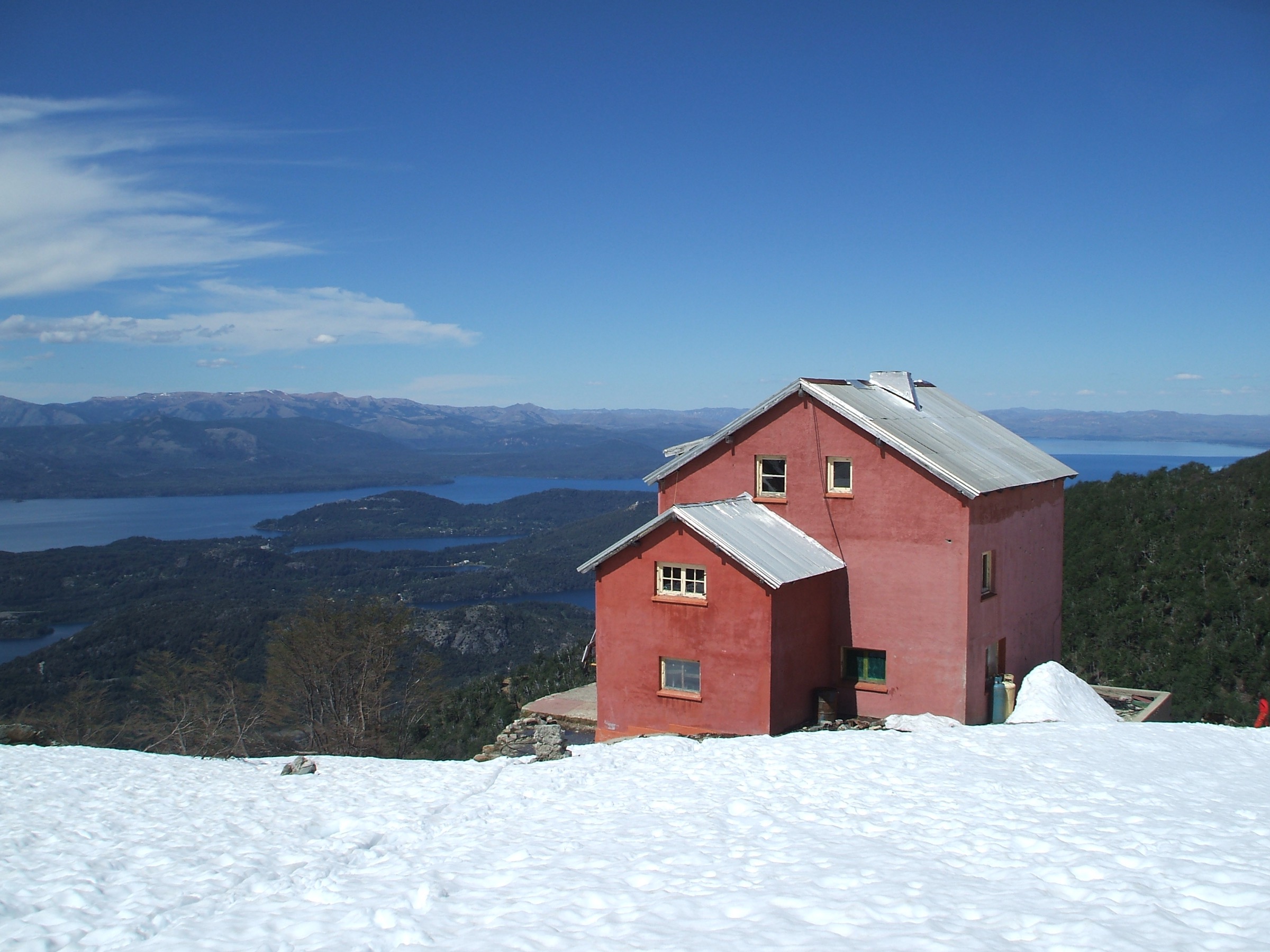 Stone mountain hut of Refugio López on Cerro López, above the forests of the Circuito Chico