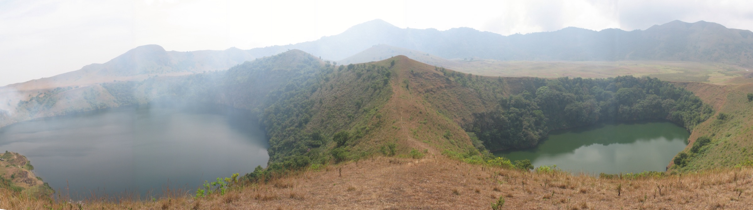 The male and female Manengouba lakes panorama on the Eboga caldera floor, Cameroon