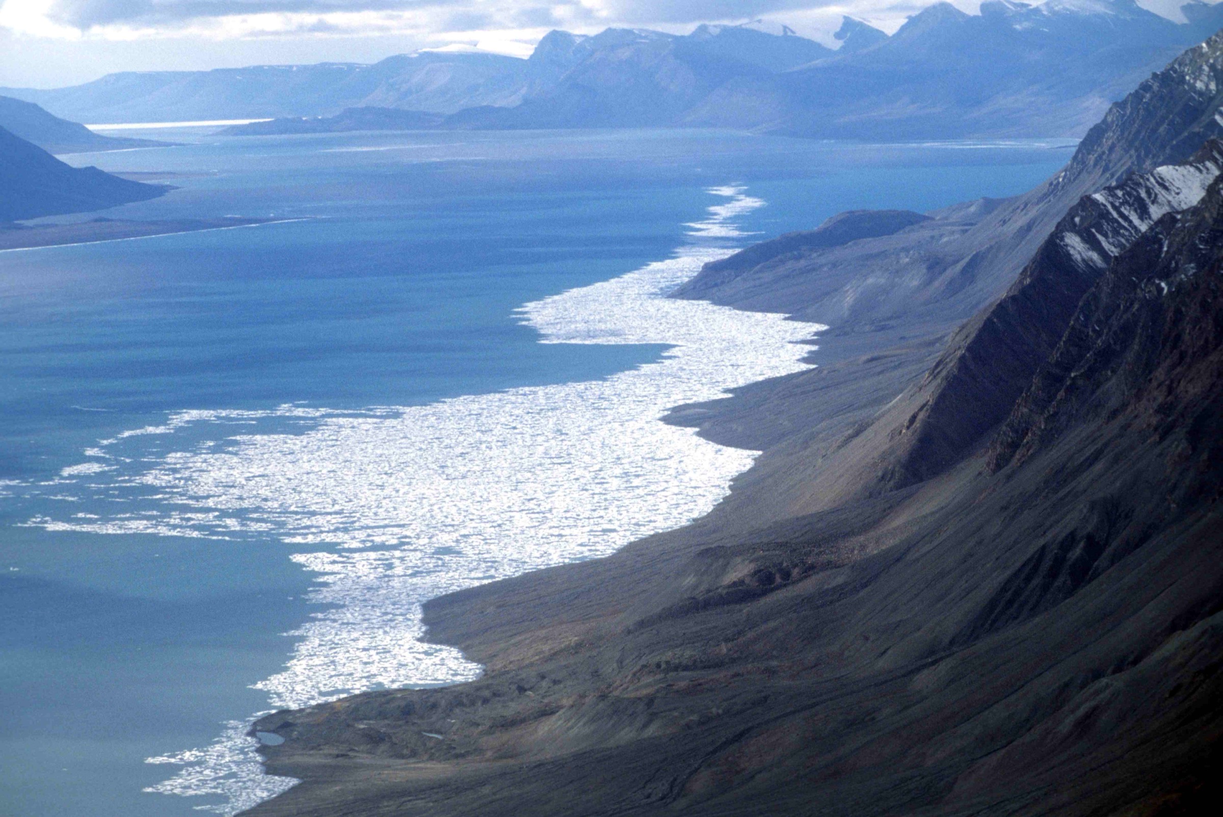 Tanquary Fiord looking south — the Rollrock River valley climbs north from the warden station opposite this view