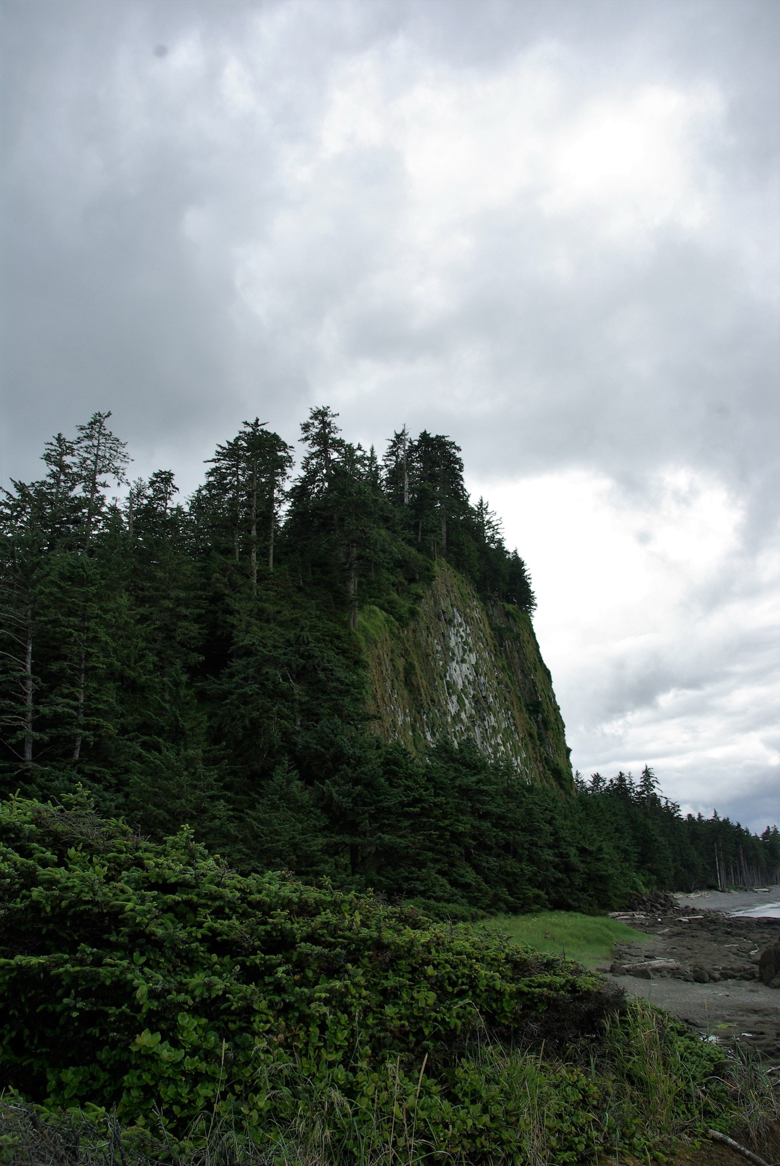 Taaw Tldáaw (Tow Hill), le neck volcanique érodé de basalte en colonnes à l'extrémité est de North Beach, Haida Gwaii