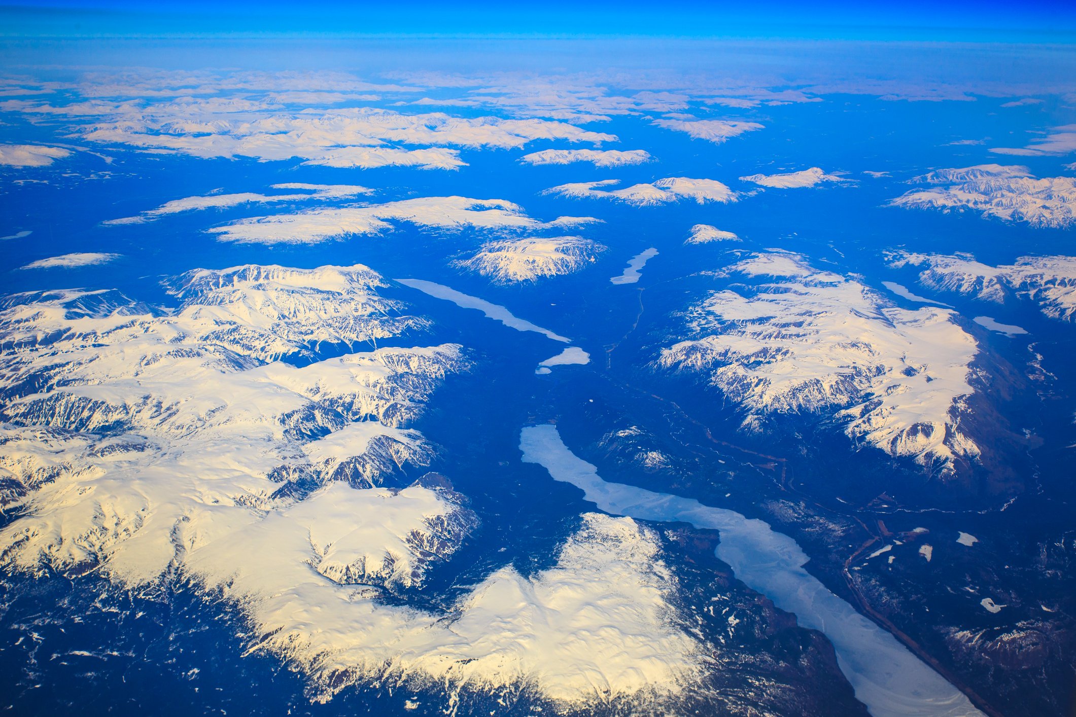 Kinaskan and Eddontenajon Lakes from the air, below Todagin Mountain