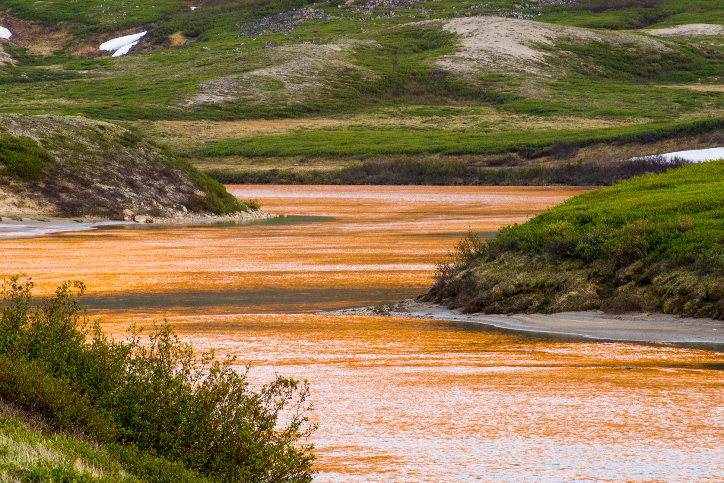 Sunset reflected in the Koroc River, upper Koroc valley