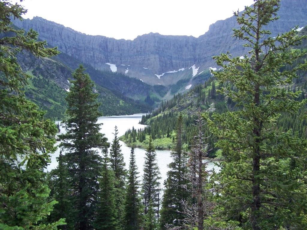 Bertha Lake in its glacial cirque above Waterton townsite