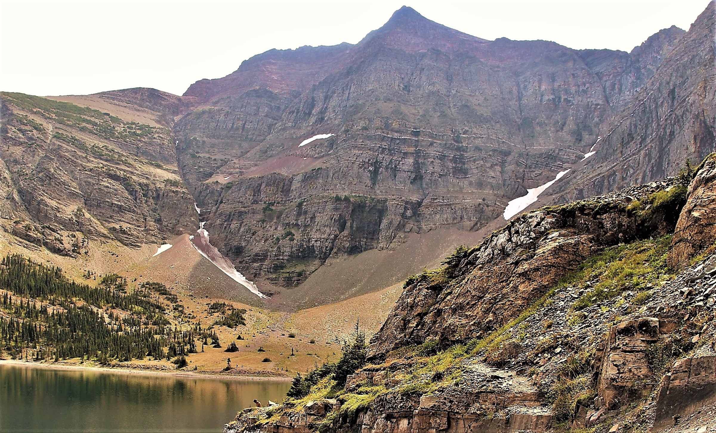 Crypt Lake in its glacial cirque on the international border