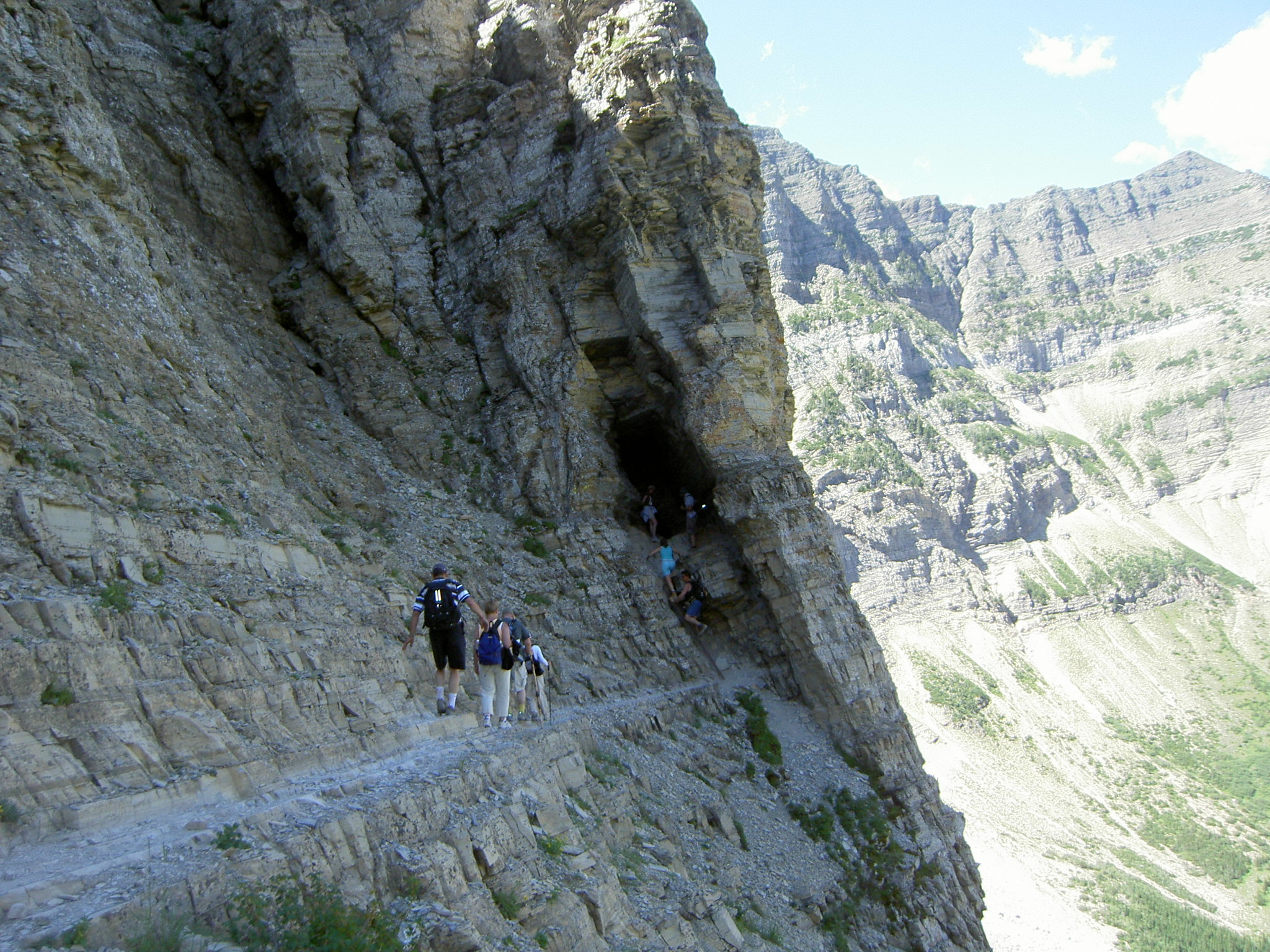 The natural rock tunnel on the Crypt Lake Trail