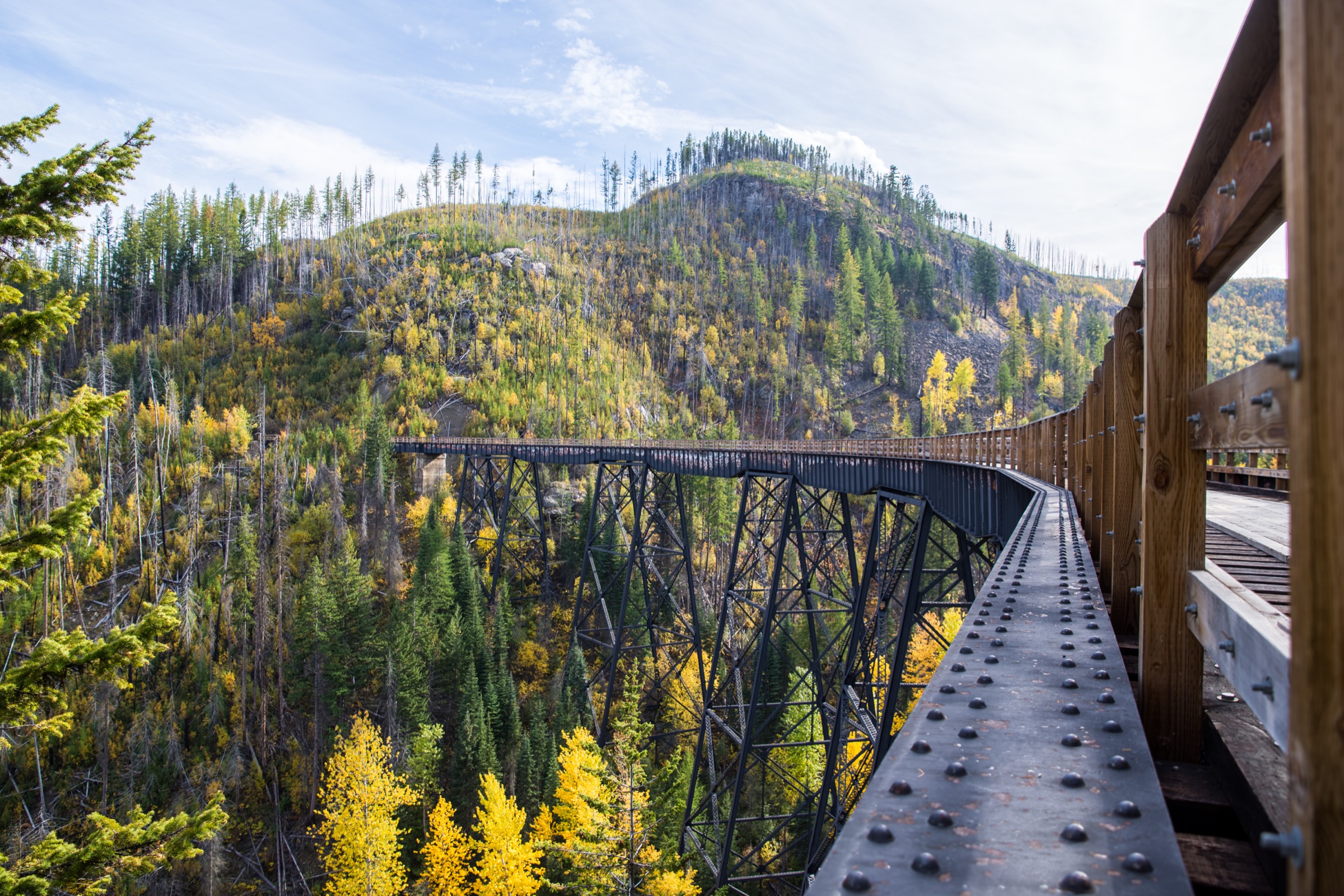A timber trestle on the Kettle Valley Rail Trail in Myra Canyon, above Kelowna, British Columbia