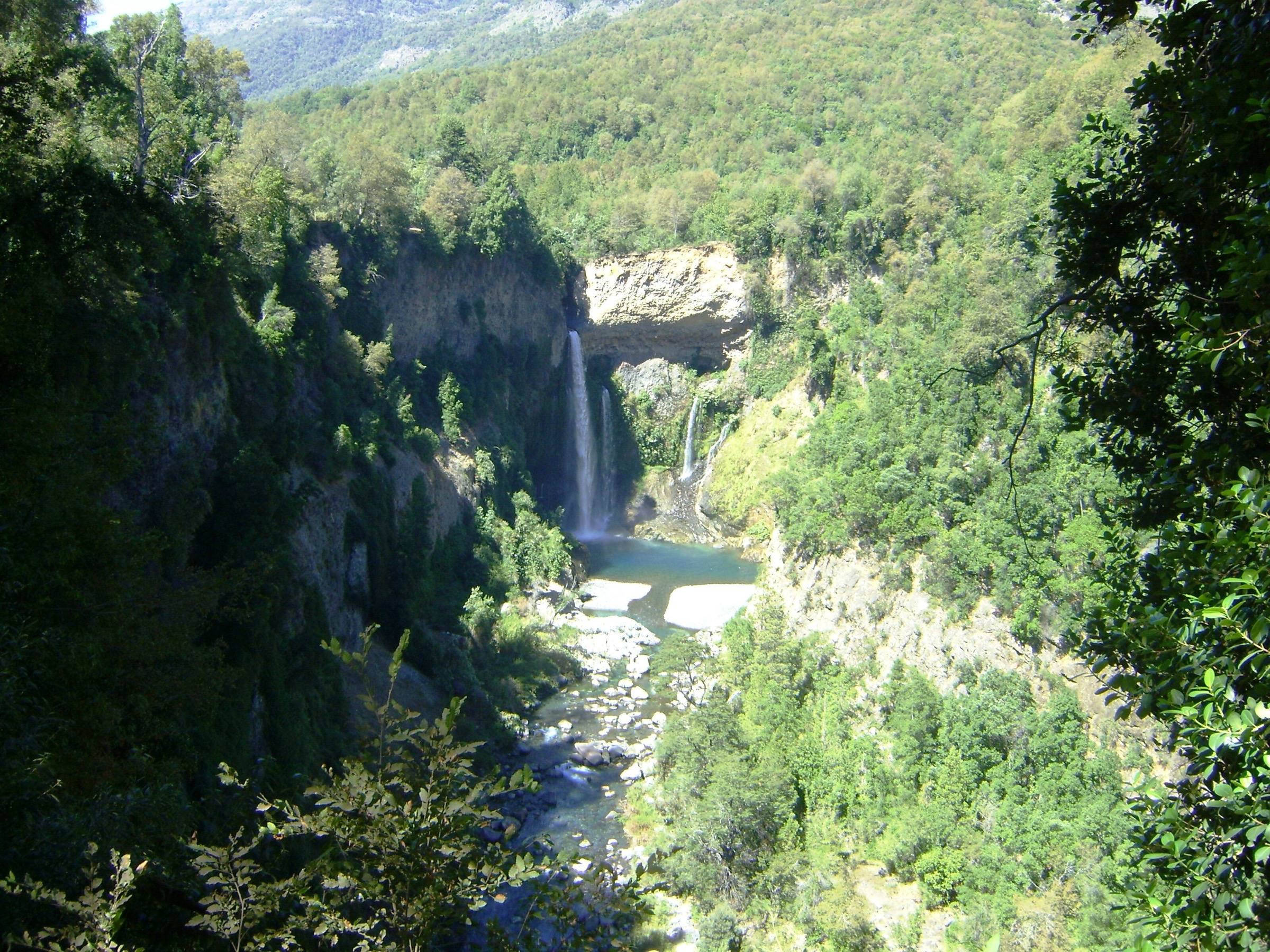 Salto de la Leona waterfall seen from the mirador in Radal Siete Tazas