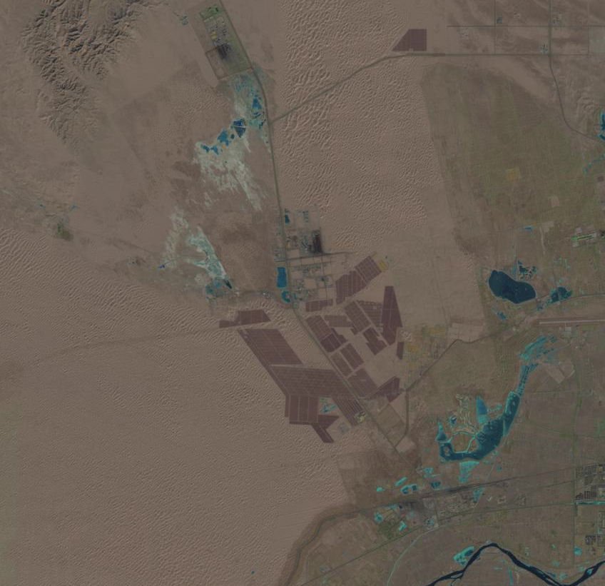 Tengger Desert Solar Park, satellite view, Inner Mongolia