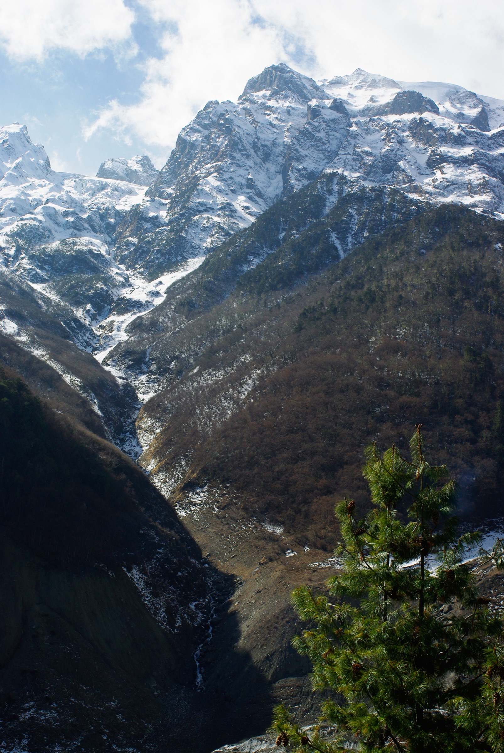 Langue du glacier de Mingyong descendant du massif des monts Meili, Deqin, Yunnan