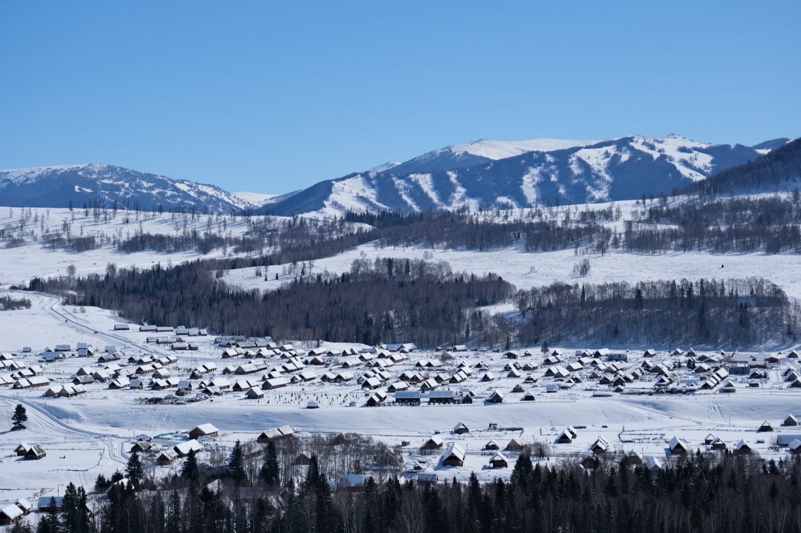 Hemu Village in the snow, Chinese Altai