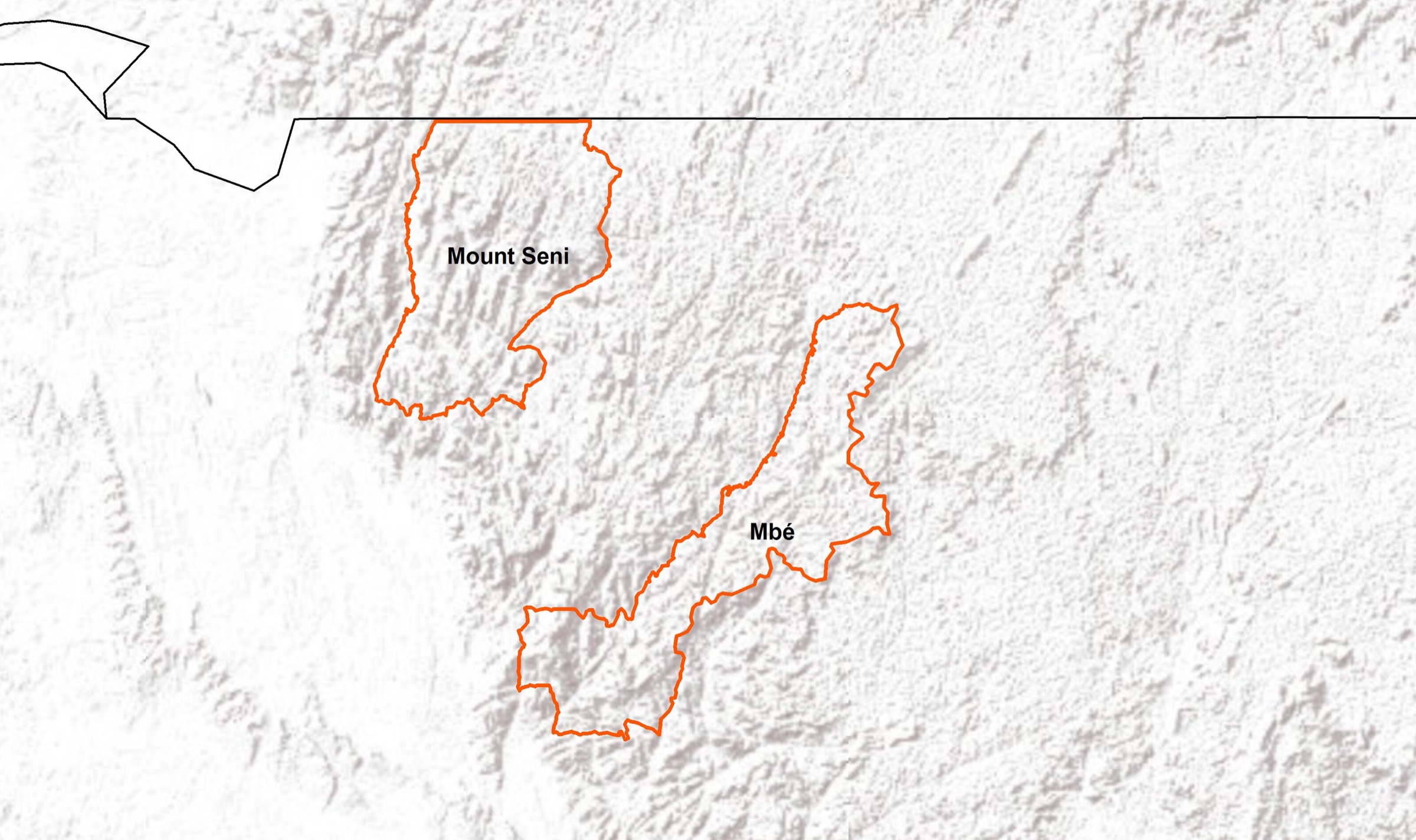 Map of the twin Monts de Cristal National Park showing the Mbé and Mont Seni sectors