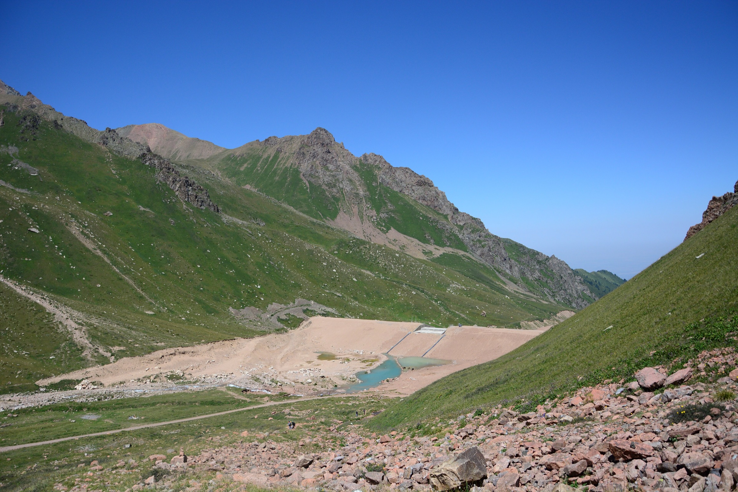 Mynzhylky dam in the upper Malo-Almatinsky valley below Tuyuksu