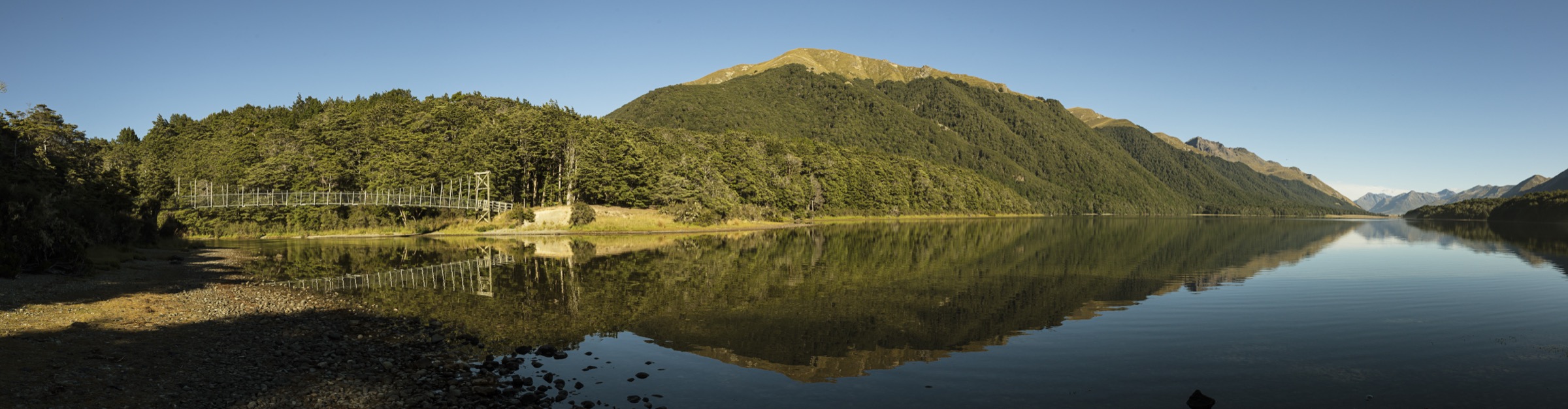 Panoramic view of South Mavora Lake at the southern end of the Livingstone Mountains