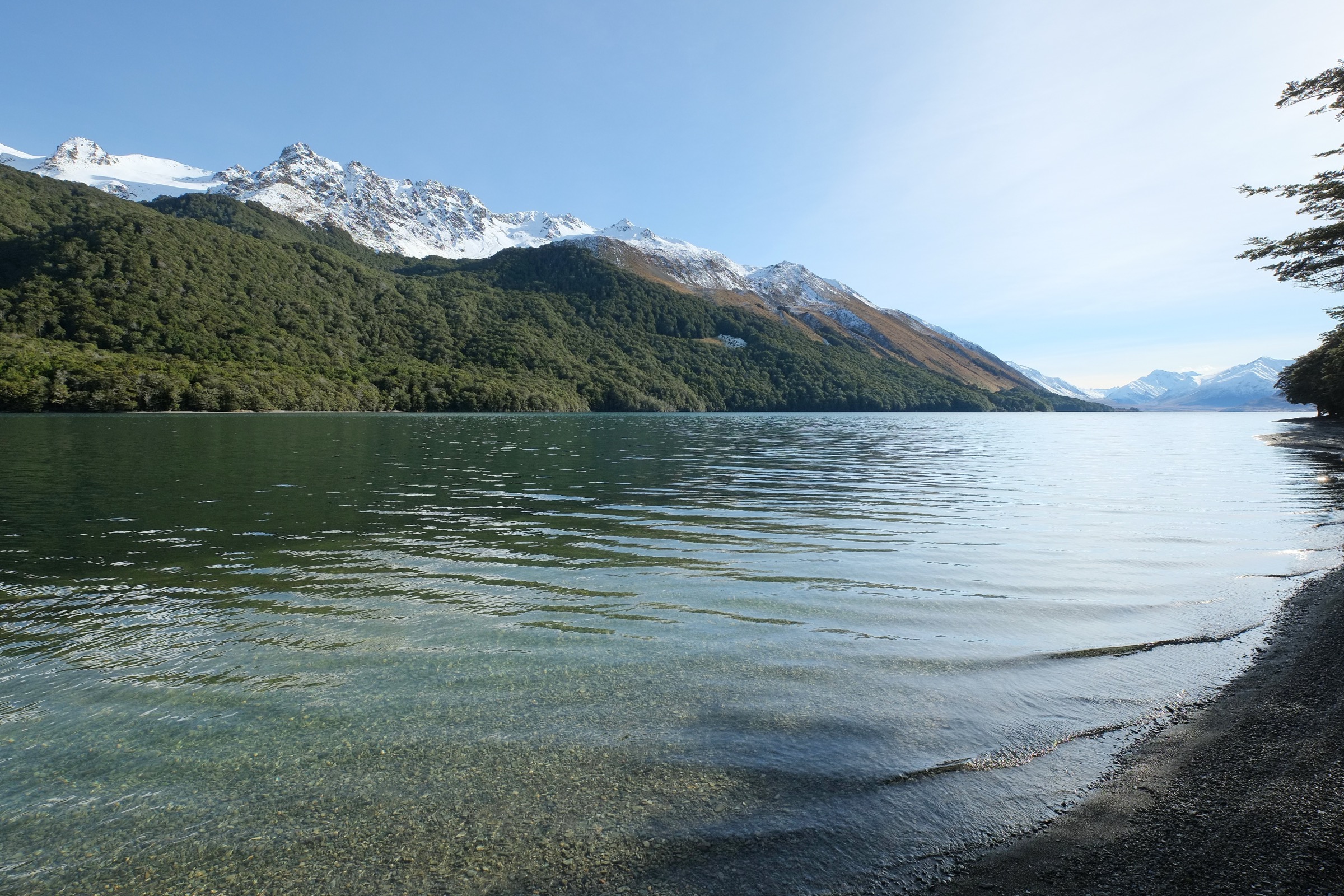 North Mavora Lake looking north-west to the snow-covered Livingstone Mountains