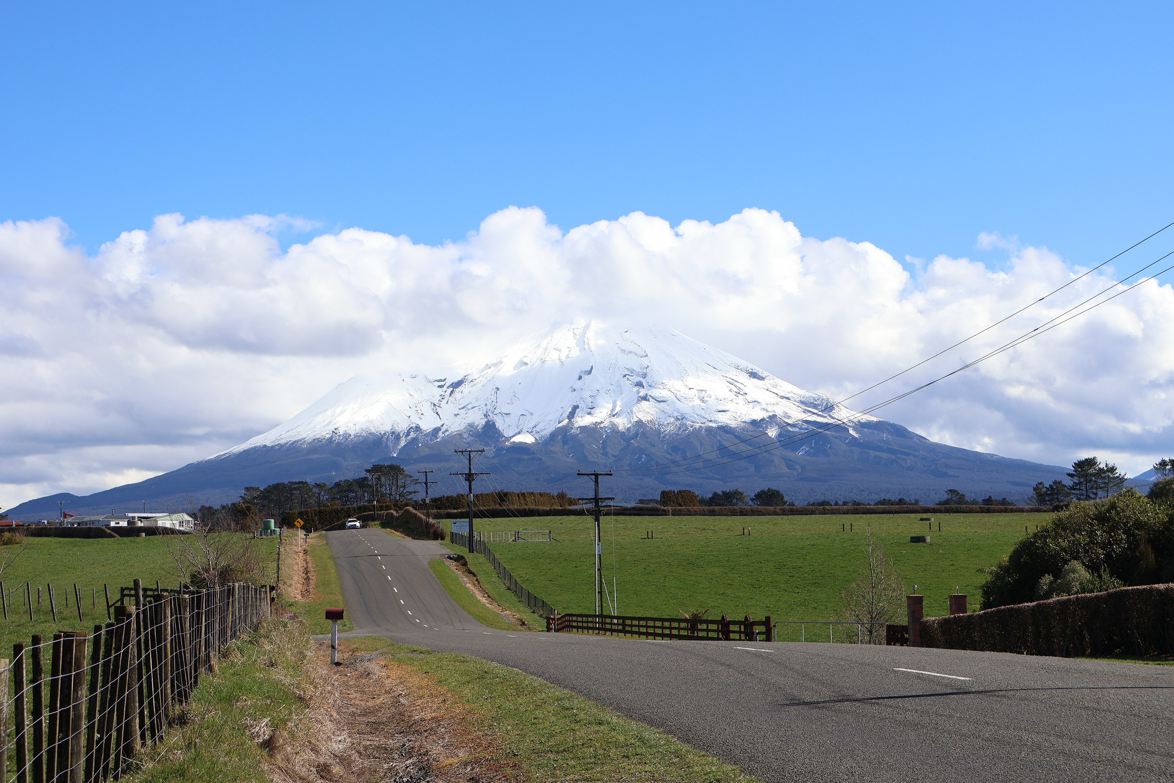 Snow-covered Taranaki Maunga in late winter
