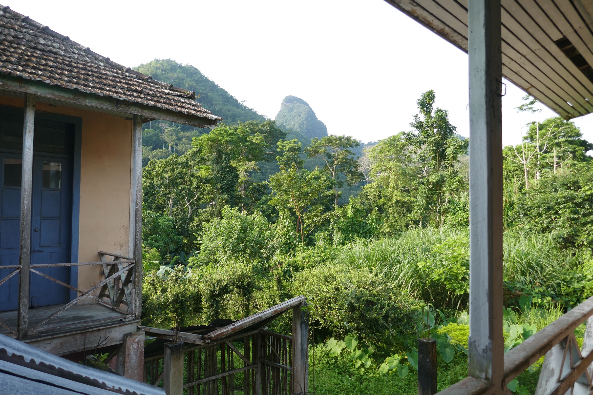 Arêtes boisées du centre de São Tomé vues depuis la Pousada de la Roça Bombaim