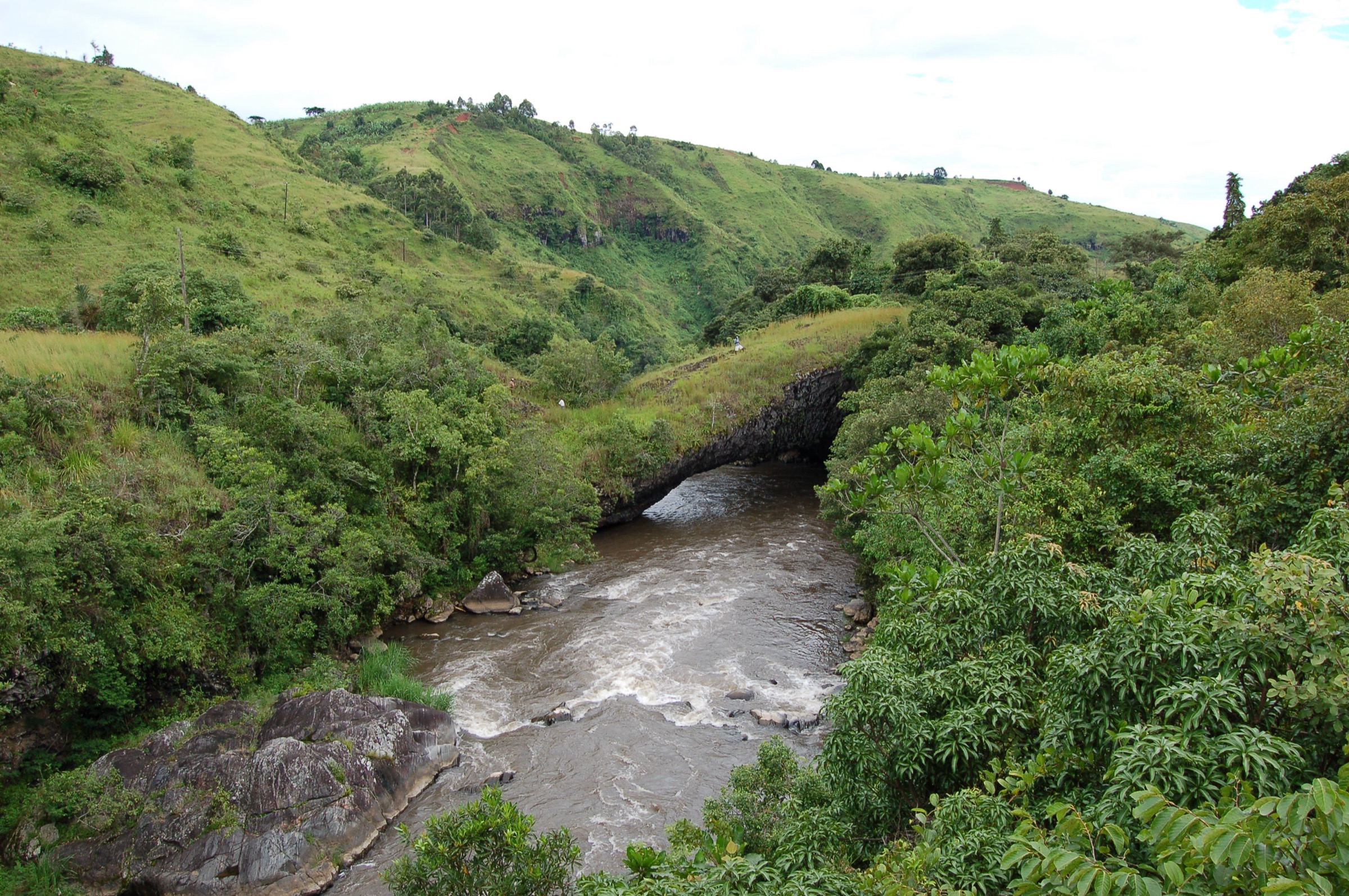 Daraja la Mungu, the natural basalt bridge over the Kiwira river on the southern Poroto foothills