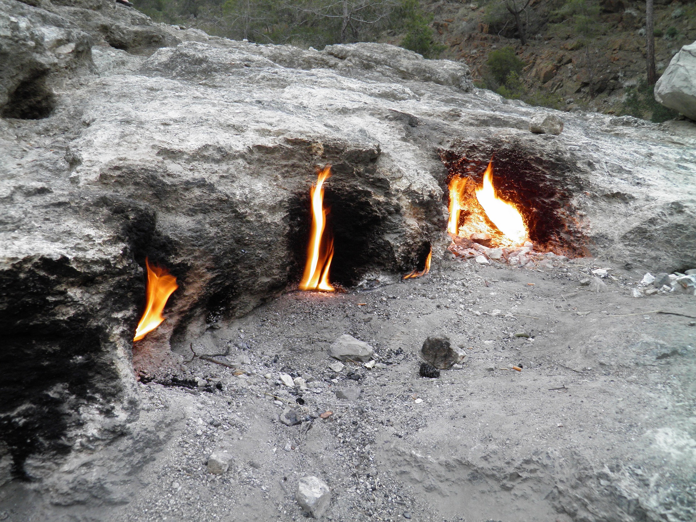 The eternal flames of Yanartaş at Mount Chimaera near Cirali, on the Lycian Way