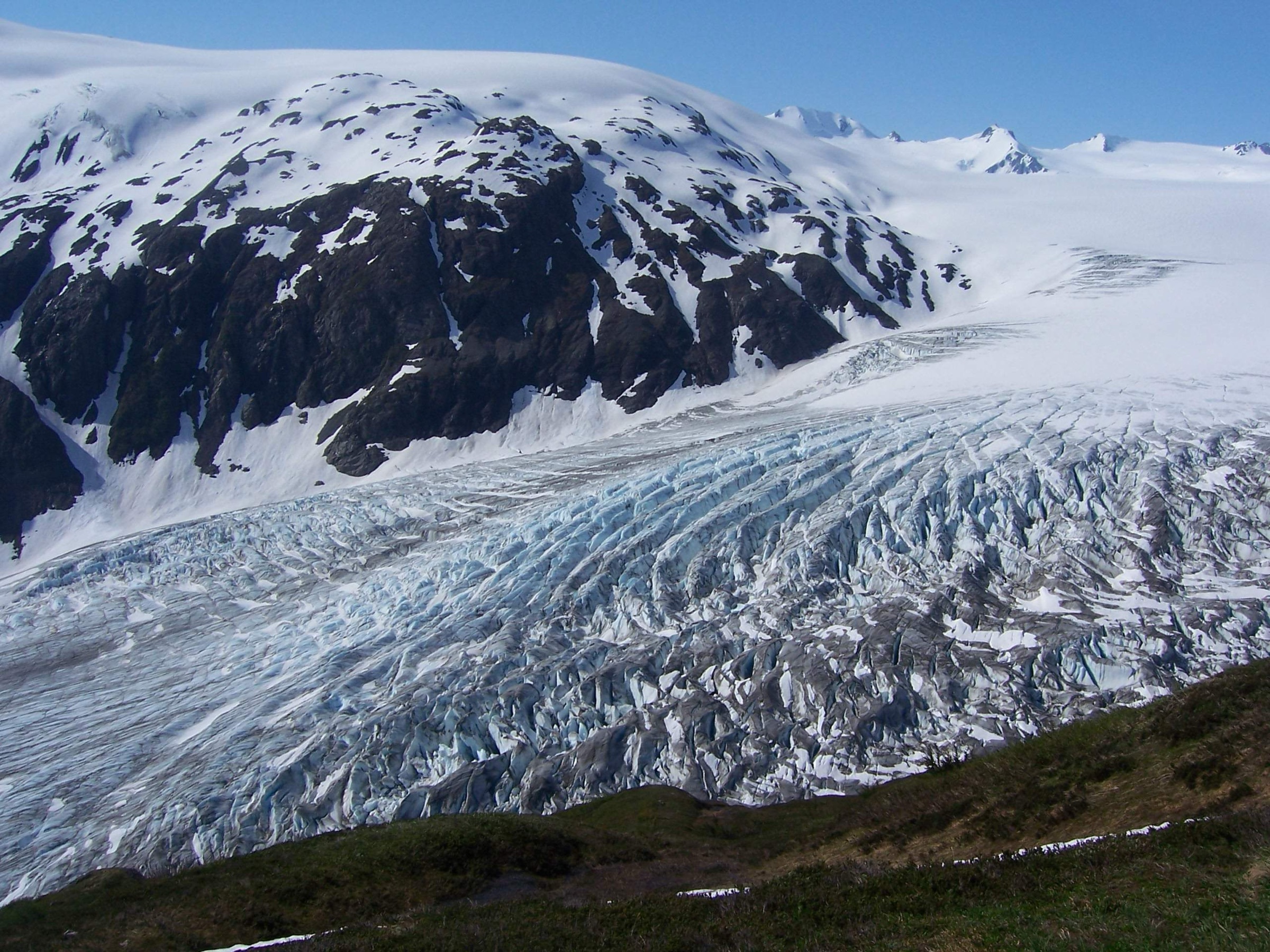 Randonneurs sur le Harding Icefield Trail au-dessus d'Exit Glacier, Kenai Fjords National Park, Alaska