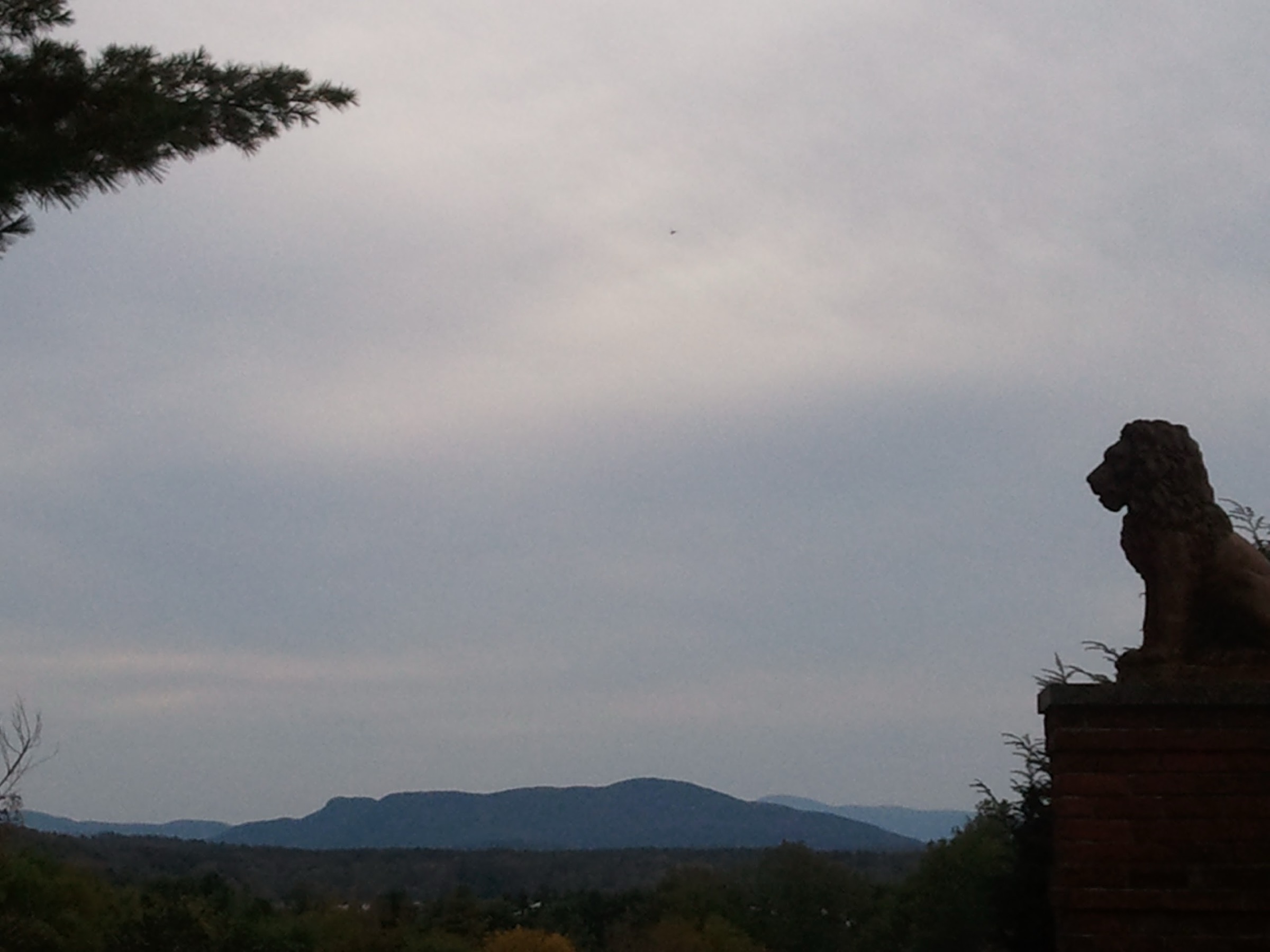 Monument Mountain framed by the Tanglewood Lions Gate in Lenox, Massachusetts