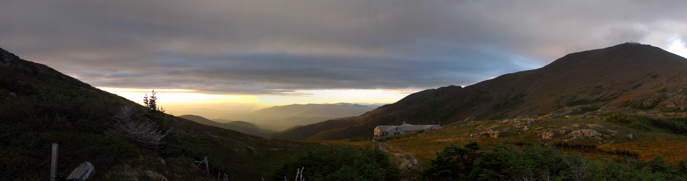 Lakes of the Clouds and the Mount Washington summit cone at sunset