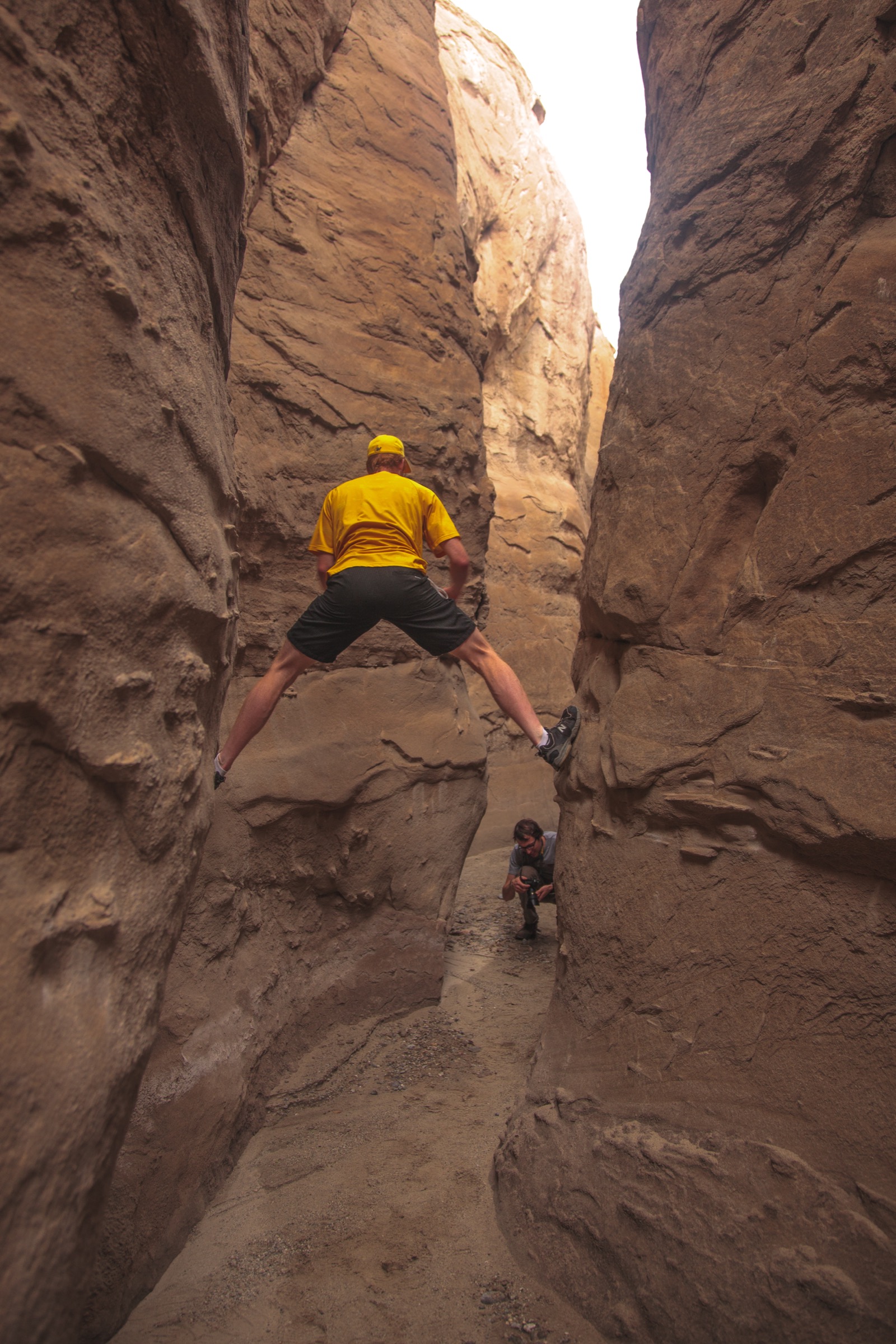 Narrow badlands slot canyon in Anza-Borrego