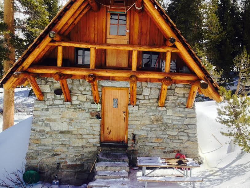 The Pear Lake hut in its granite basin at the end of the Lakes Trail
