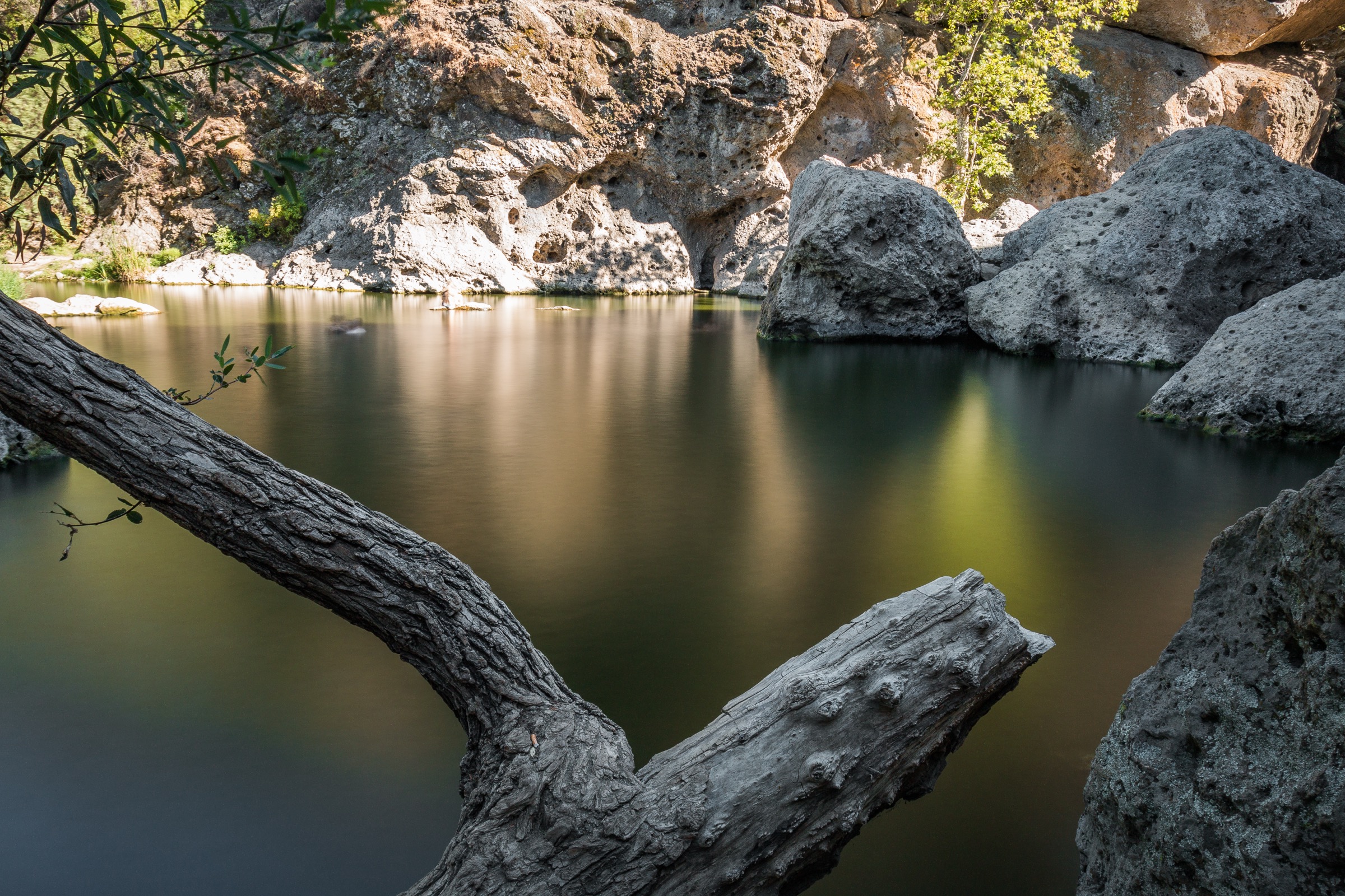 Rock Pool volcanic outcrops on Malibu Creek in Malibu Creek State Park