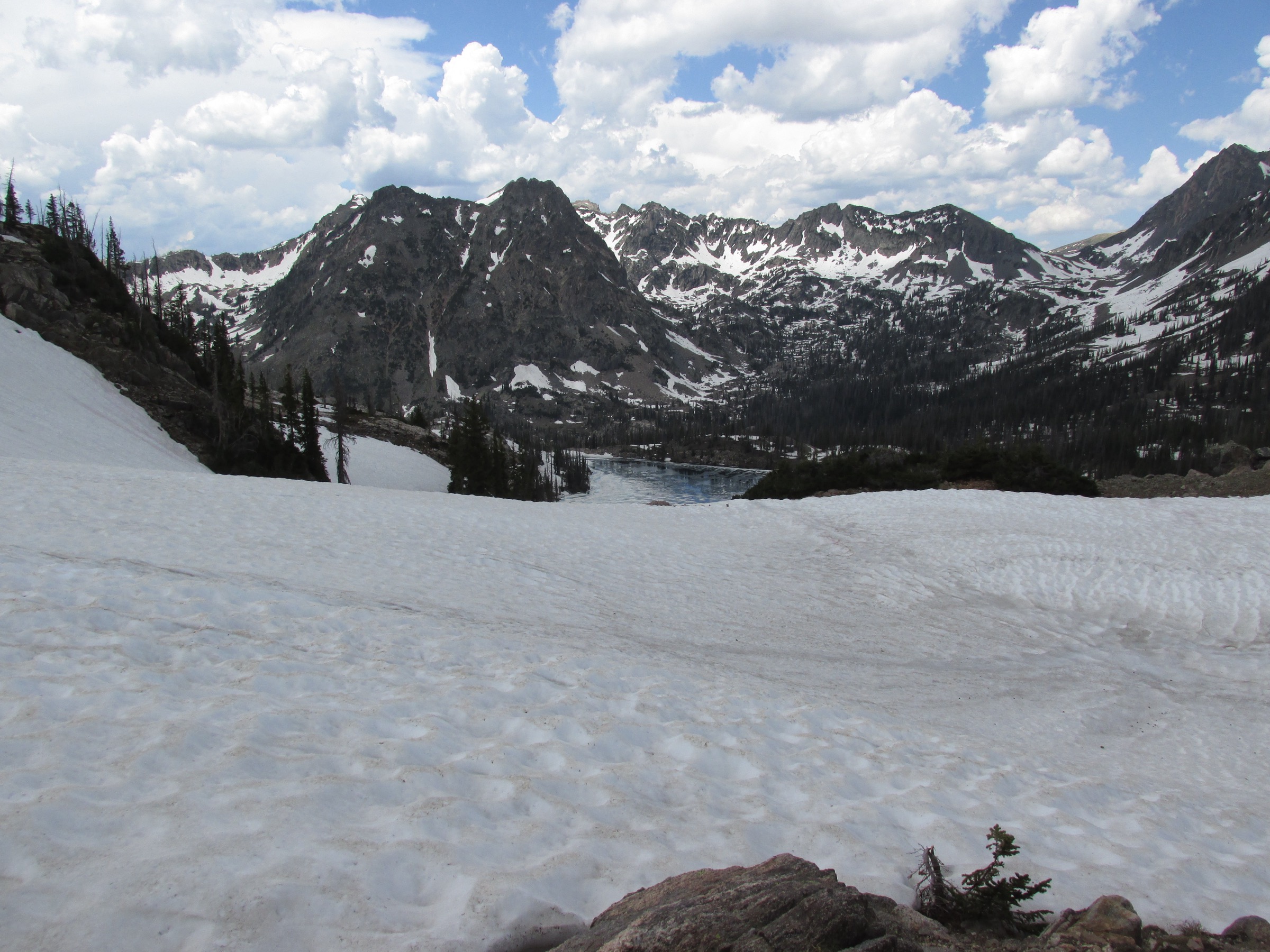 Gilpin Lake in the Mount Zirkel Wilderness, seen from the saddle east of the lake on the Gilpin Lake Trail