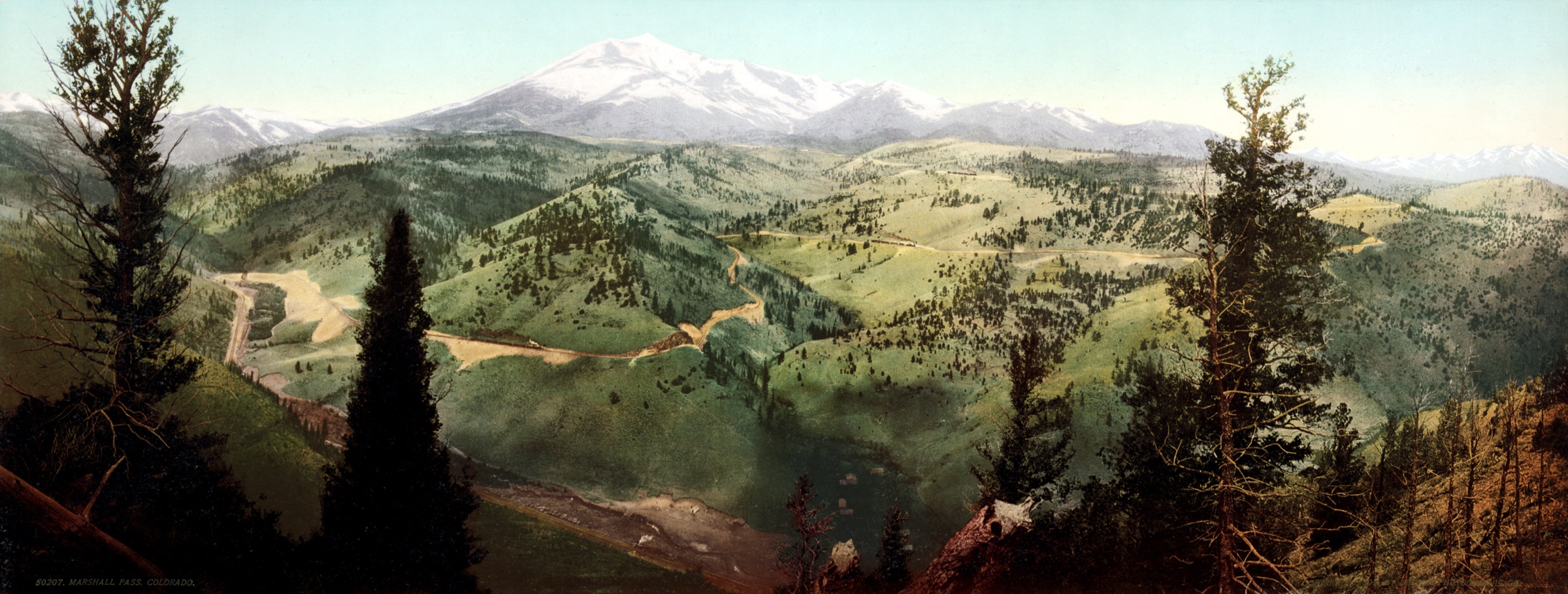 Marshall Pass, Colorado en 1899 — vue historique de la gare et des voies du Denver and Rio Grande Western Railroad au col
