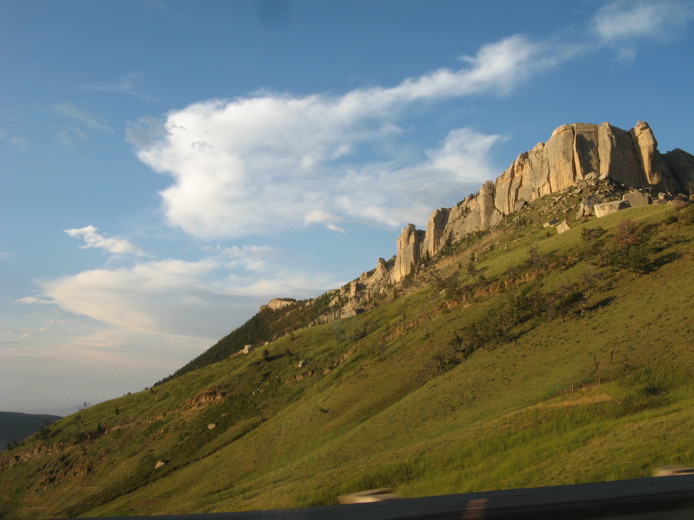 Steamboat Point rising above US-14 in the northern Bighorn Mountains