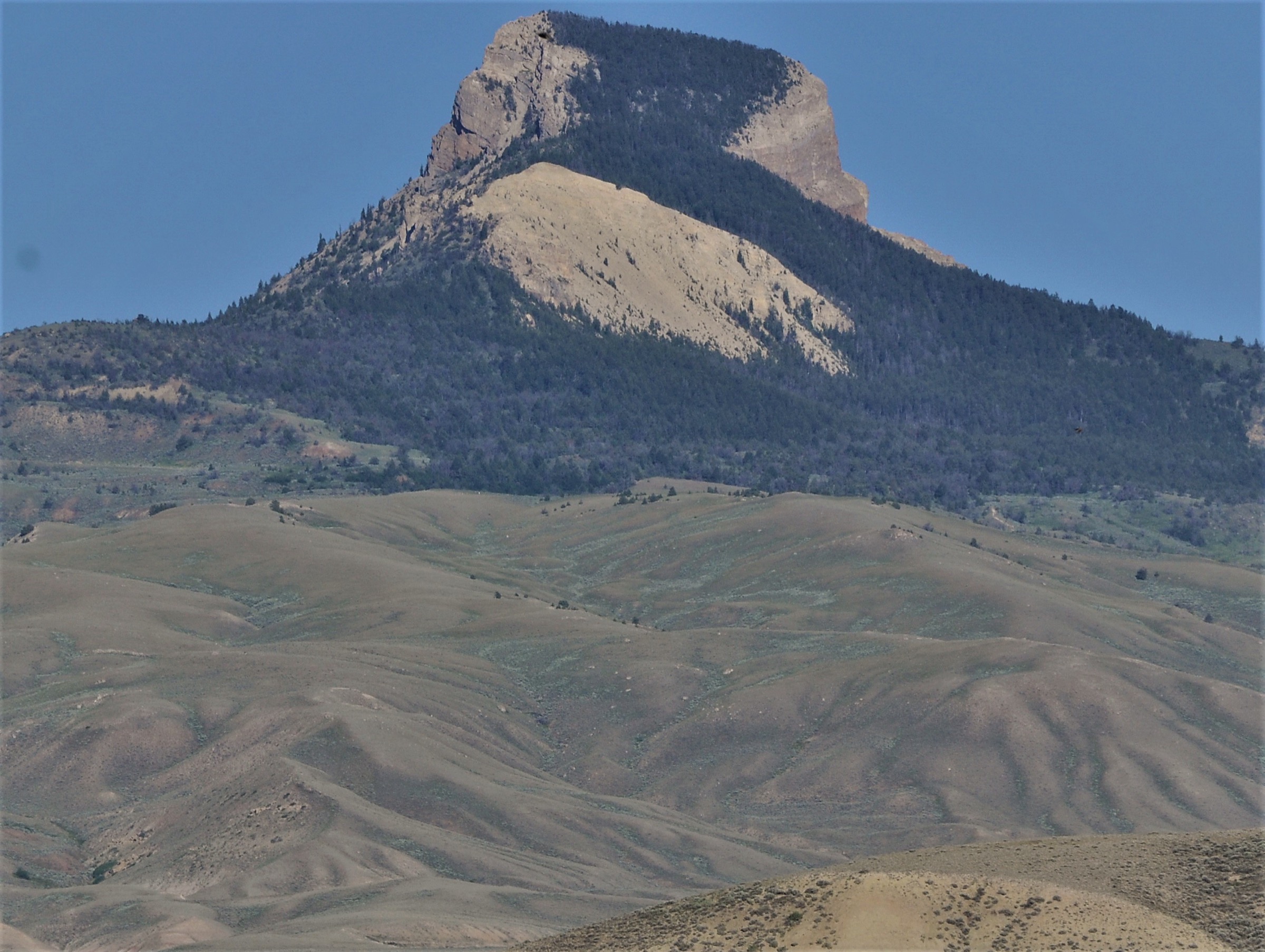 Heart Mountain s'élevant des contreforts à sauge du Bighorn Basin au nord de Cody, Wyoming