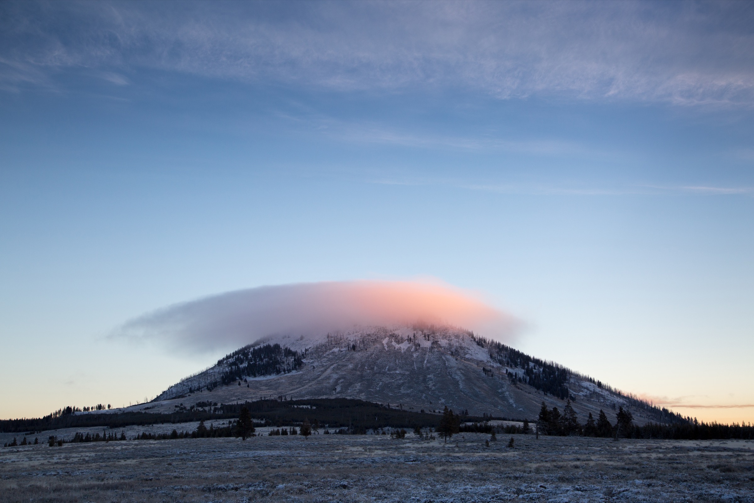 Sunrise on Bunsen Peak above Swan Lake Flat in northern Yellowstone National Park