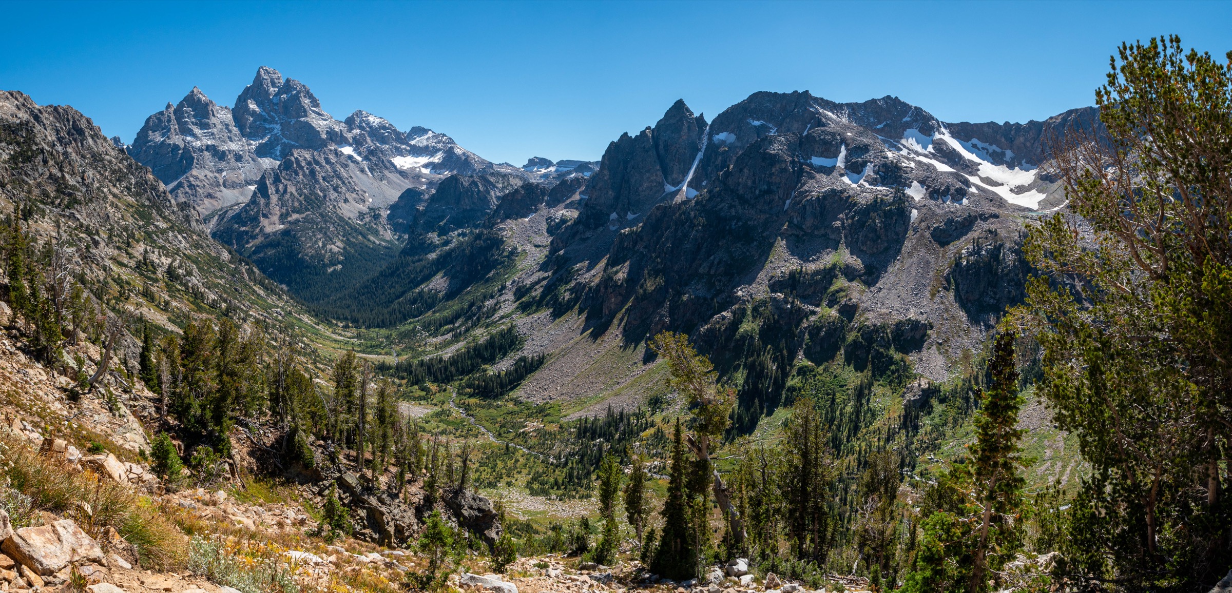 Cascade Canyon and Lake Solitude seen from Paintbrush Divide, Grand Teton National Park