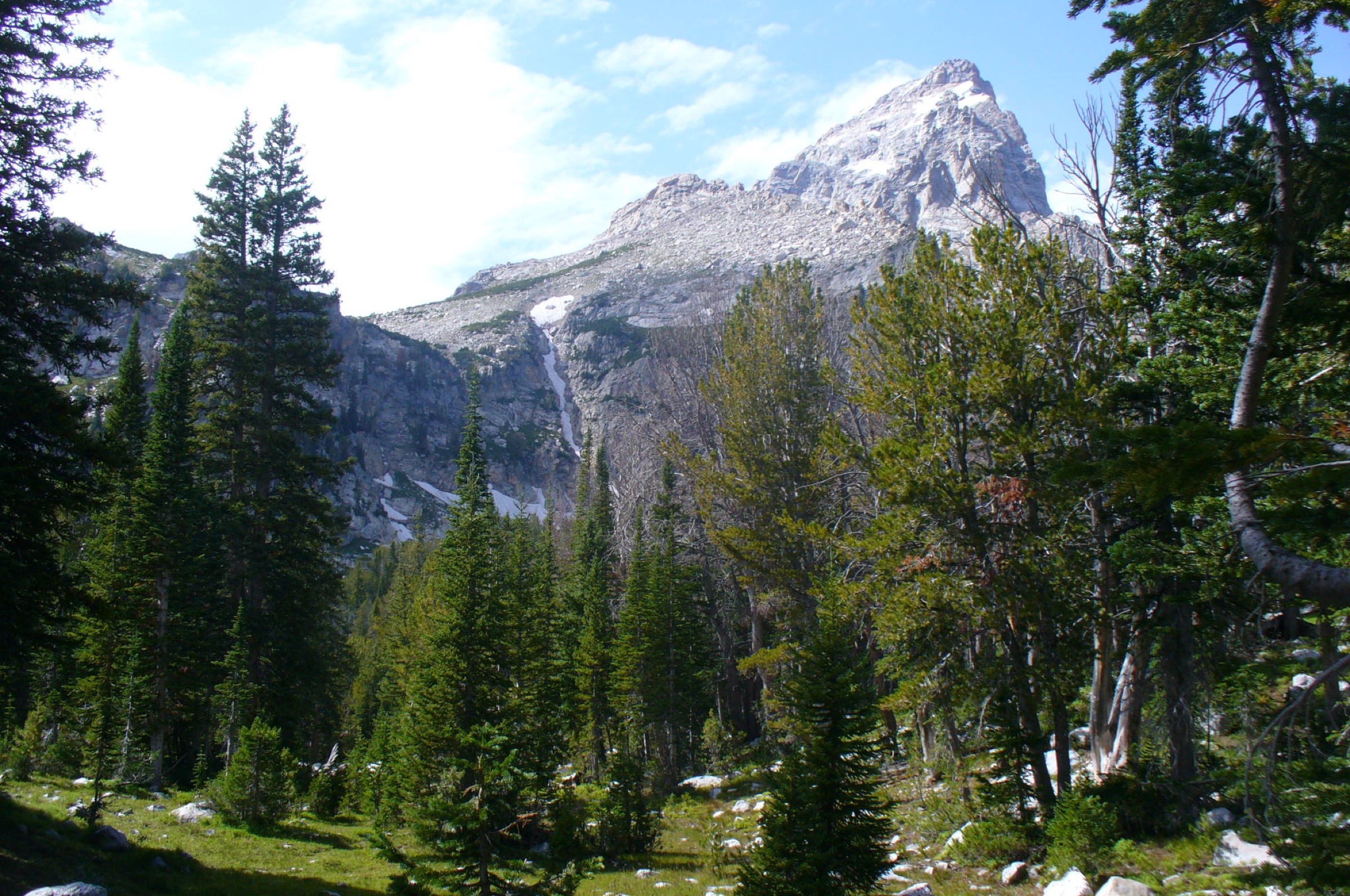 View of Grand Teton and the central peaks from the Amphitheater and Surprise Lake trail