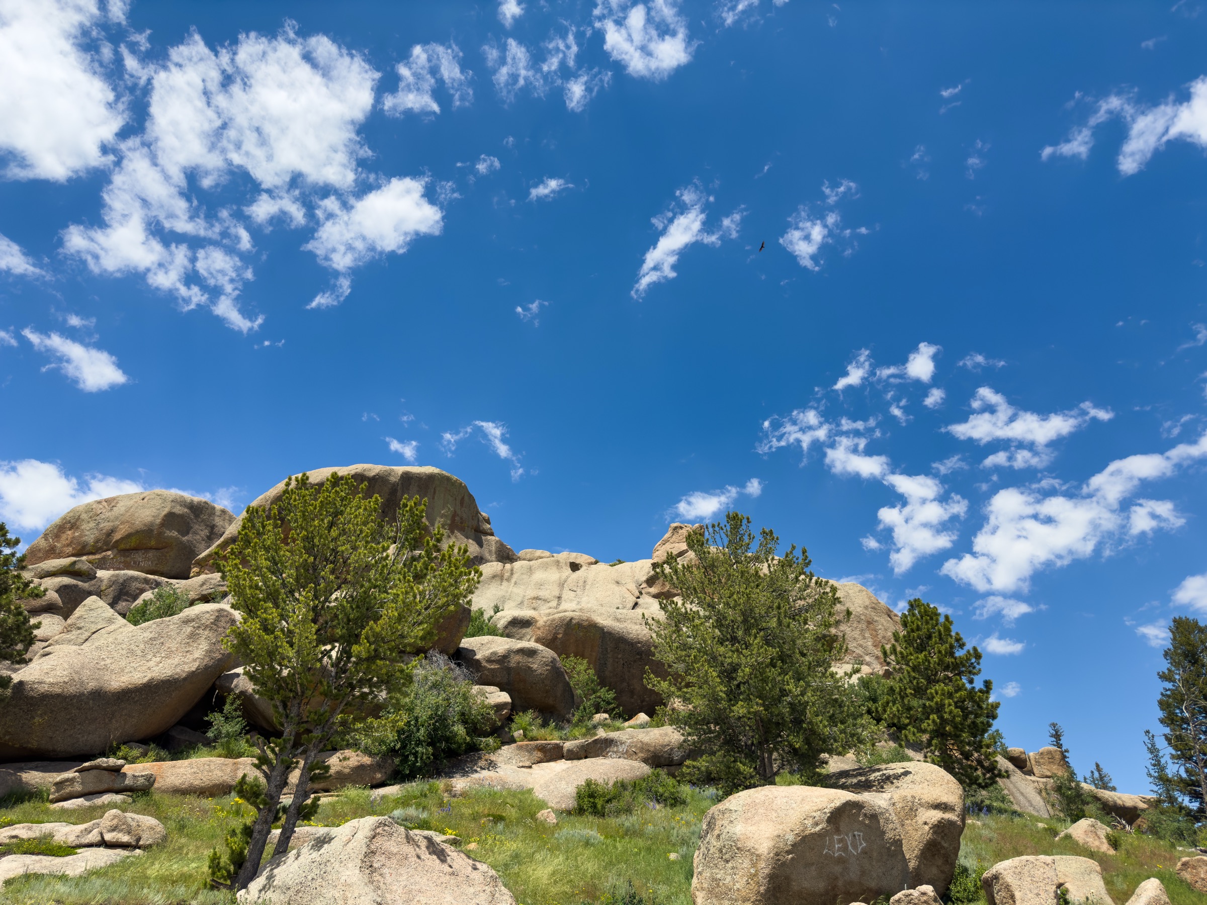 Tors de Sherman Granite du Devil's Playground de Vedauwoo sous un vaste ciel du Wyoming