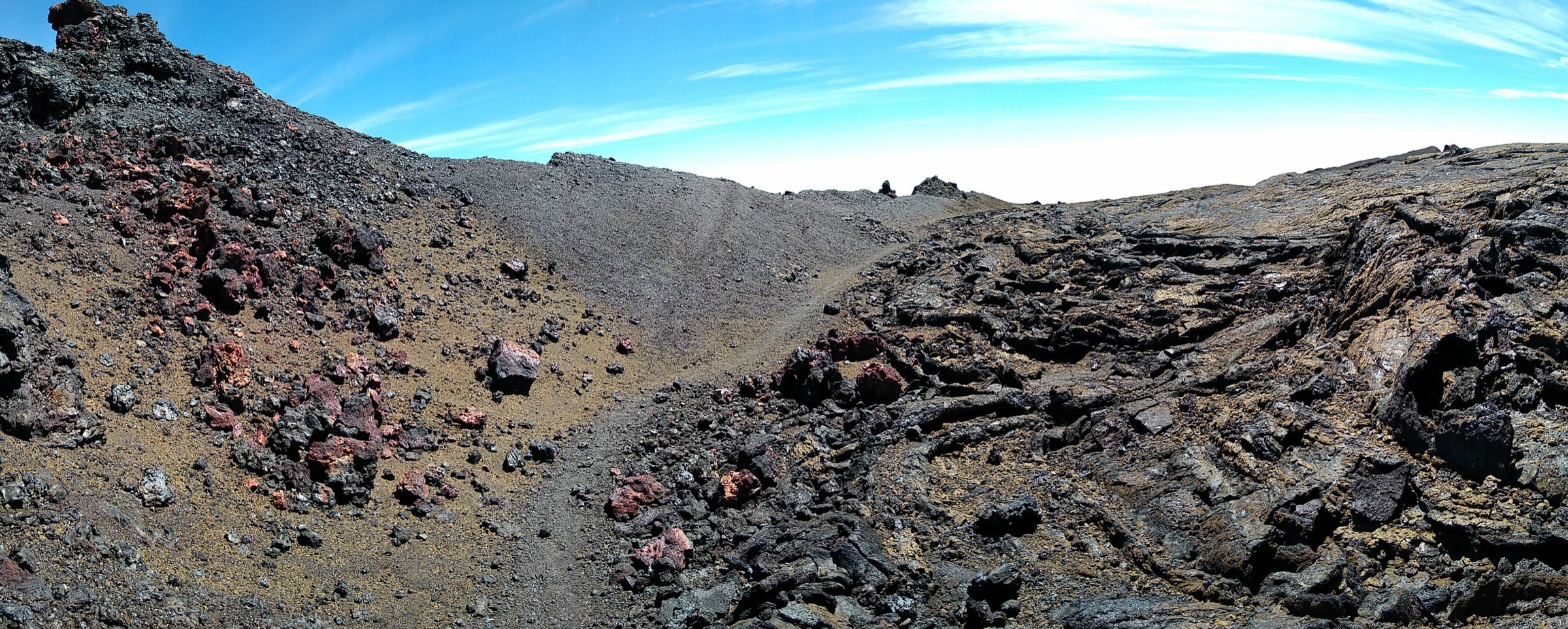 The Mauna Loa Trail, formerly the Buffalo Soldiers Trail, crossing open pāhoehoe lava on the upper flank
