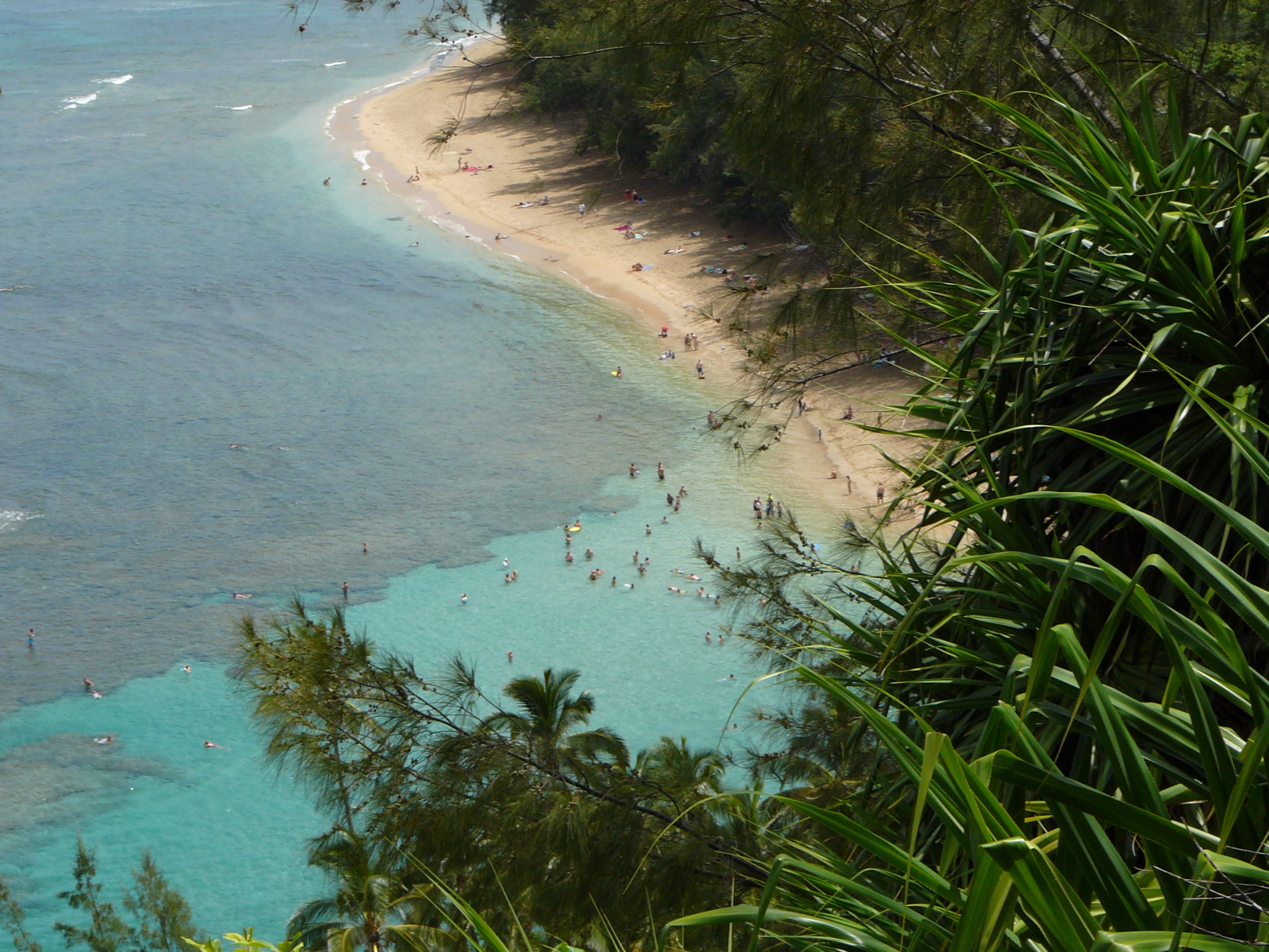 Kēʻē Beach at the west end of Kūhiō Highway, from the first pitch of the Kalalau Trail
