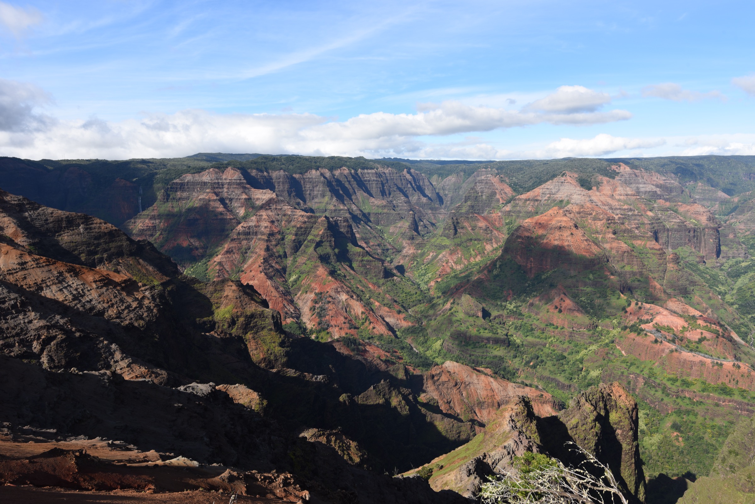 Intérieur du Waimea Canyon vu vers l'amont depuis le rebord du côté Kukui