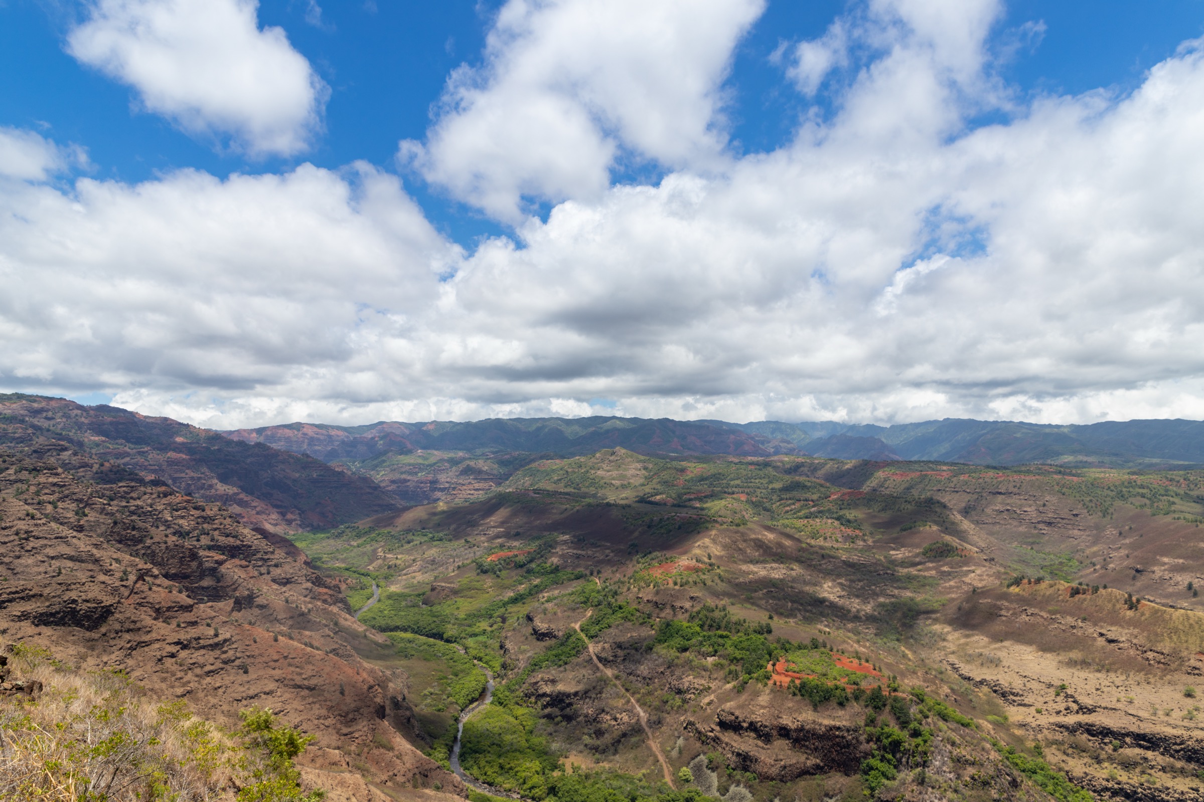 Le Waimea Canyon depuis un belvédère du rebord du type de celui que le Cliff Trail atteint