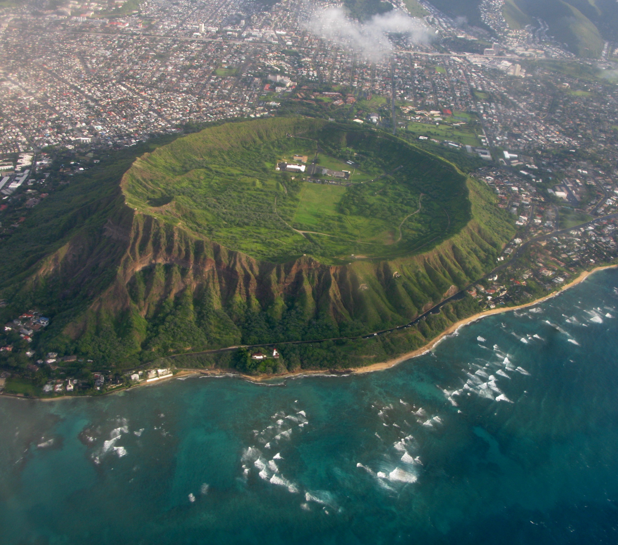Aerial view of the Diamond Head tuff cone, Oʻahu, Hawaiʻi