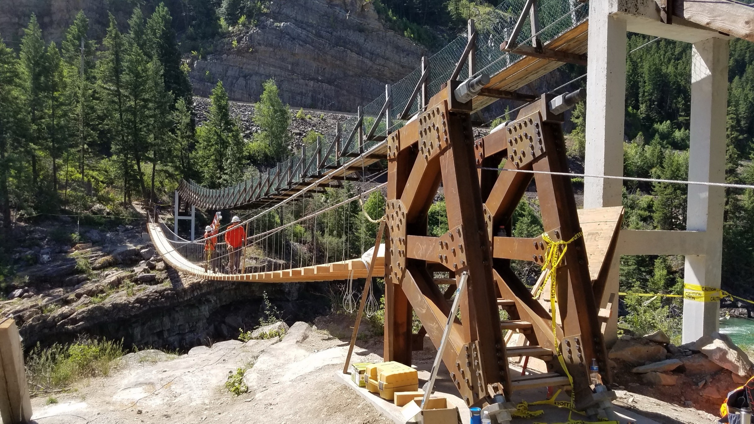 Kootenai Falls Swinging Bridge over the Kootenai River in the Kootenai National Forest