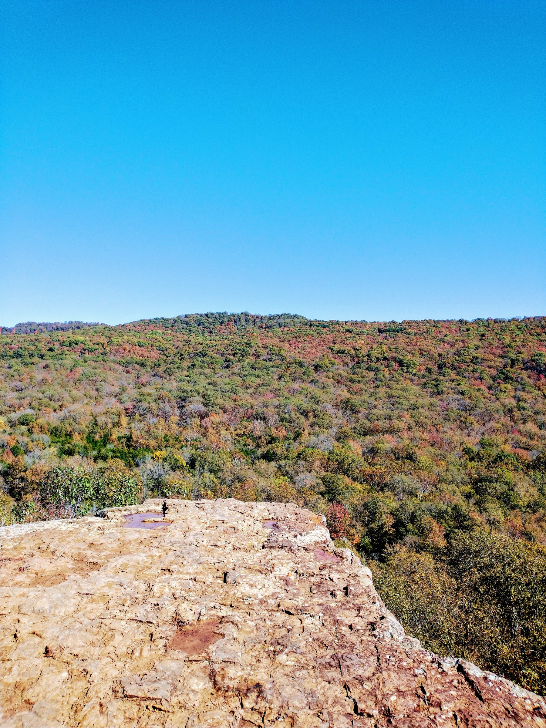View across the Lee Creek valley from Yellow Rock overlook in Devil's Den State Park, Arkansas