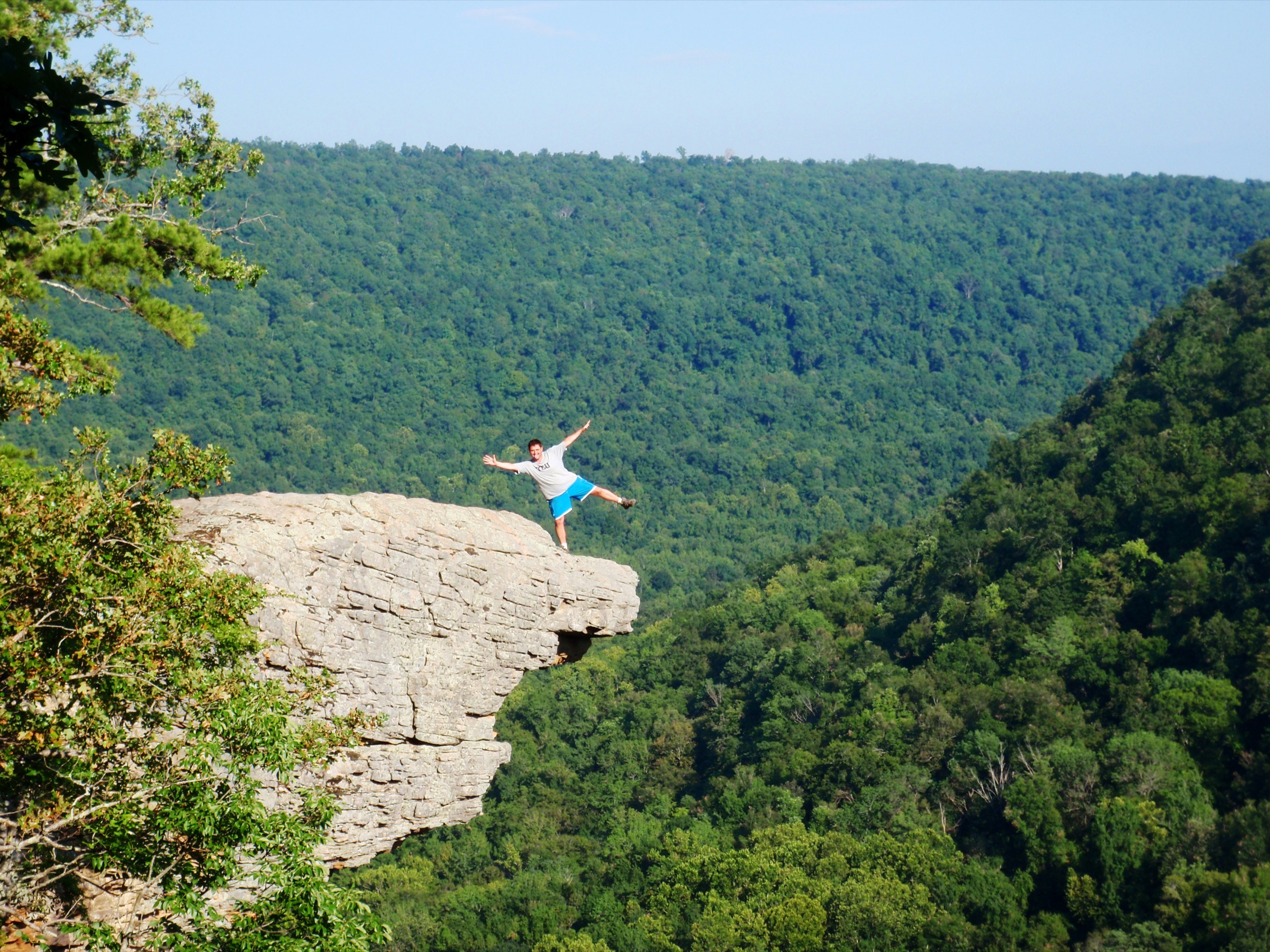 Hawksbill Crag, a projecting sandstone overhang at Whitaker Point in the Upper Buffalo Wilderness, Arkansas