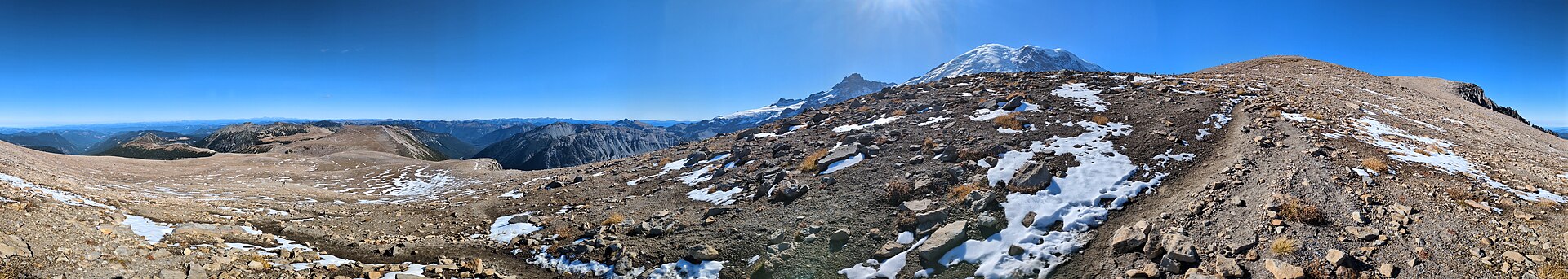 Panorama from Second Burroughs Mountain with Mount Rainier and its glaciers