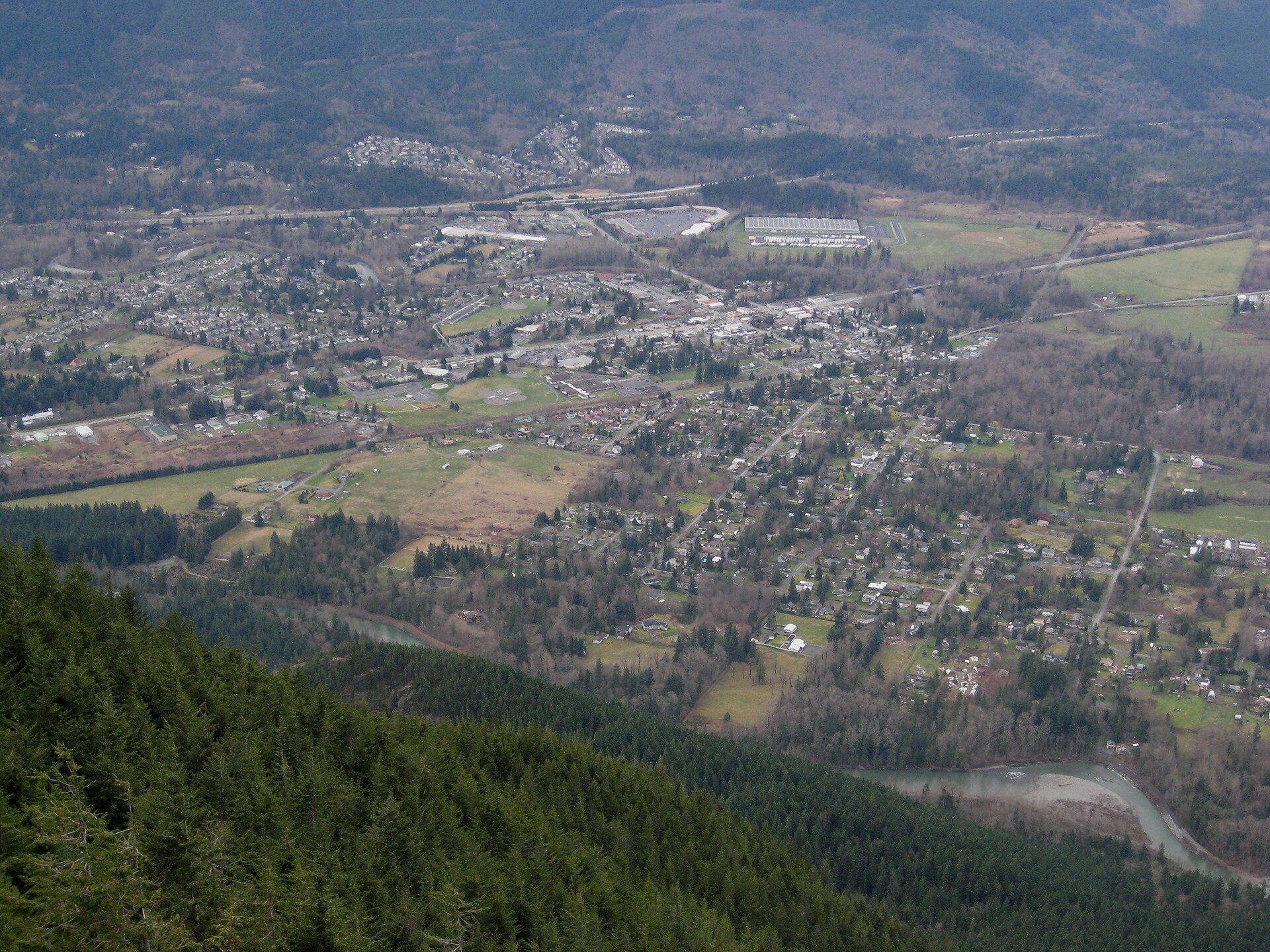Mount Si rising above the town of North Bend in the Snoqualmie Valley