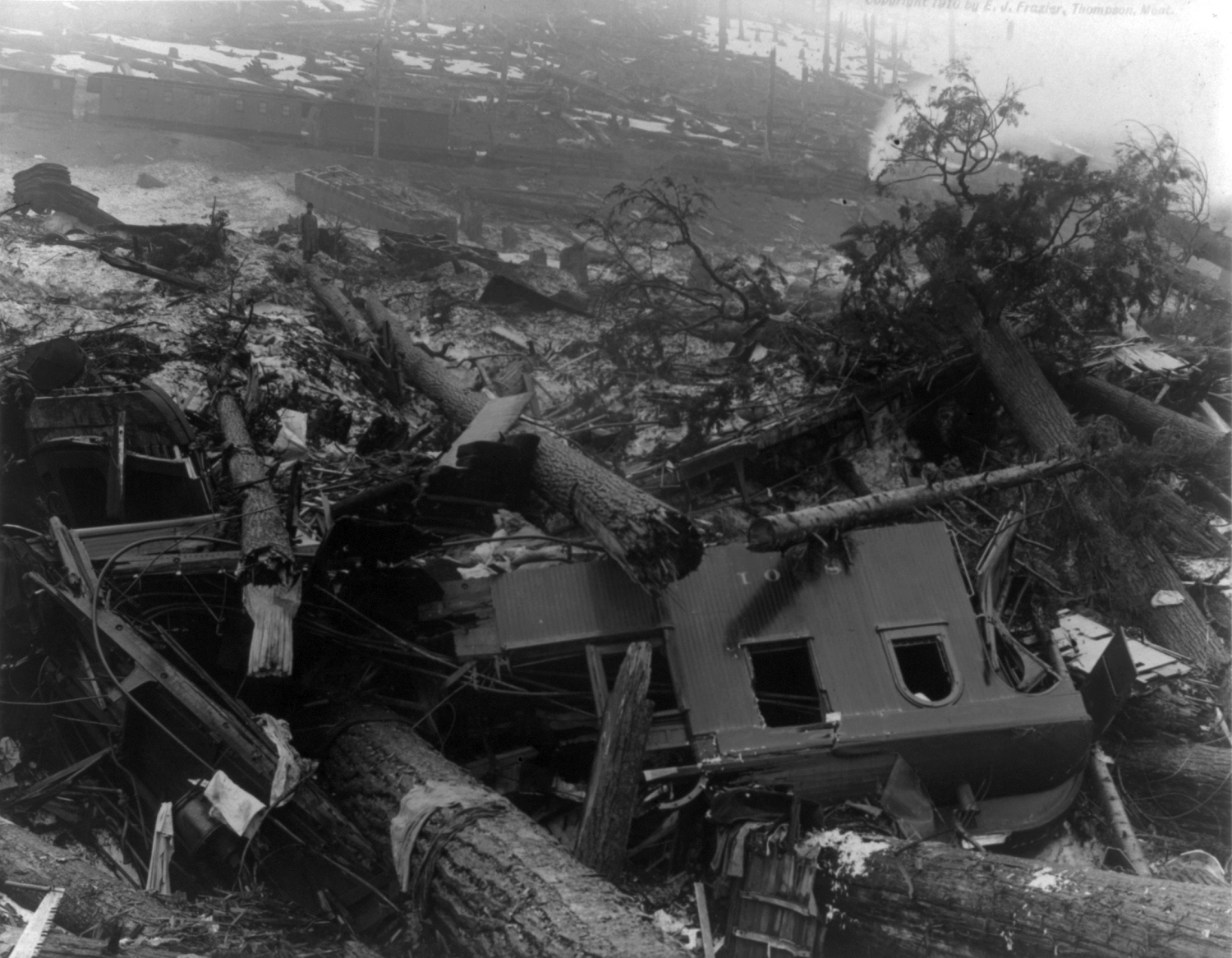 Wreckage of a Great Northern Railway train destroyed by the Wellington avalanche of 1 March 1910