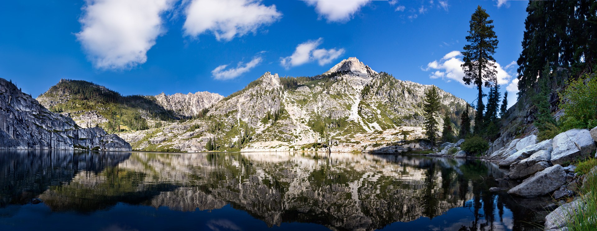 Sawtooth Mountain rising above Upper Canyon Creek Lake in the Trinity Alps