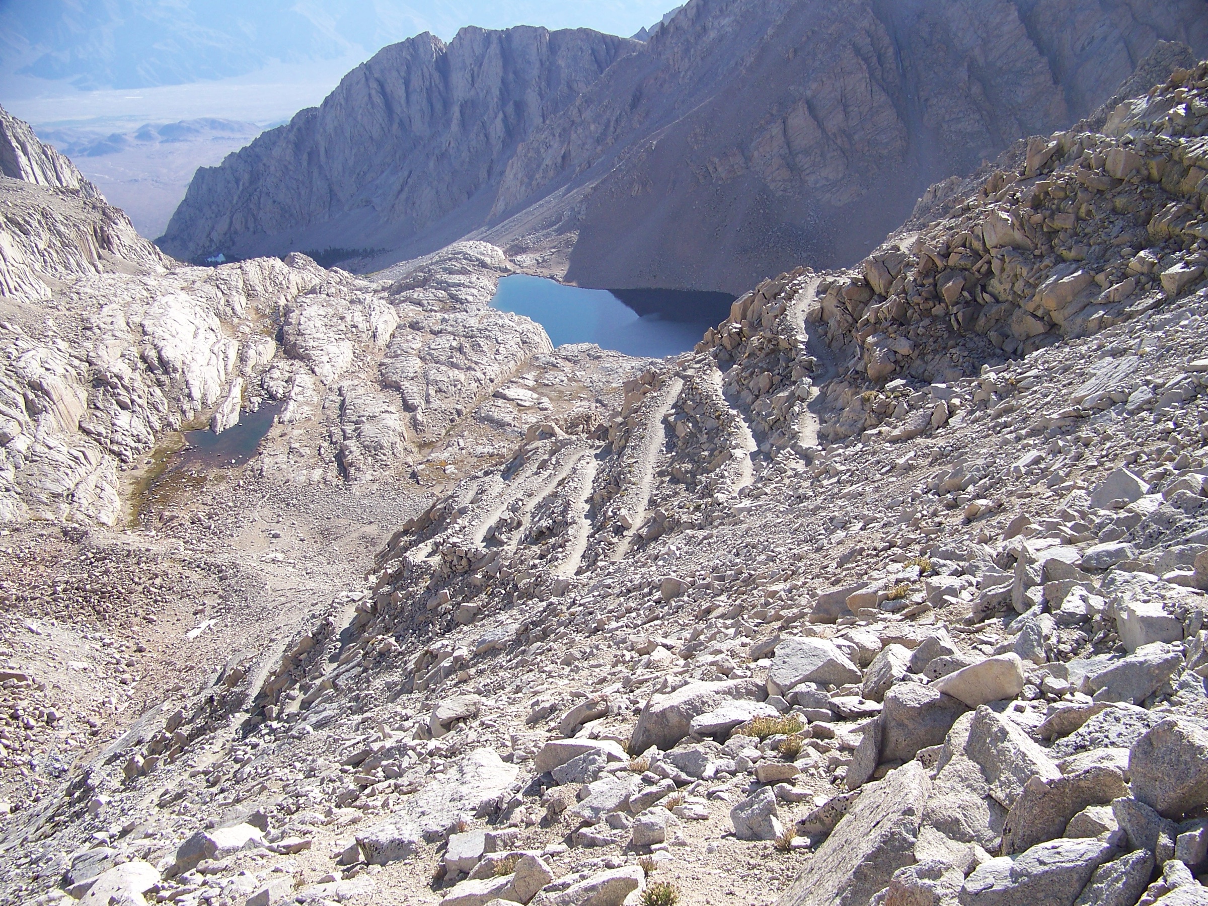 The 99 switchbacks on the Mount Whitney Trail leading toward Trail Crest