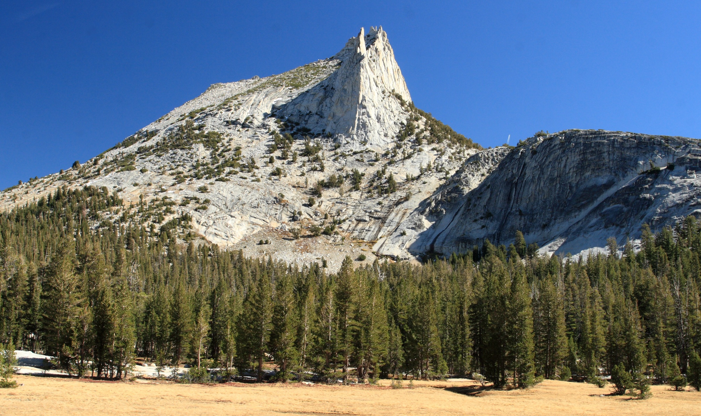 Cathedral Peak from the start of the trail in Tuolumne Meadows